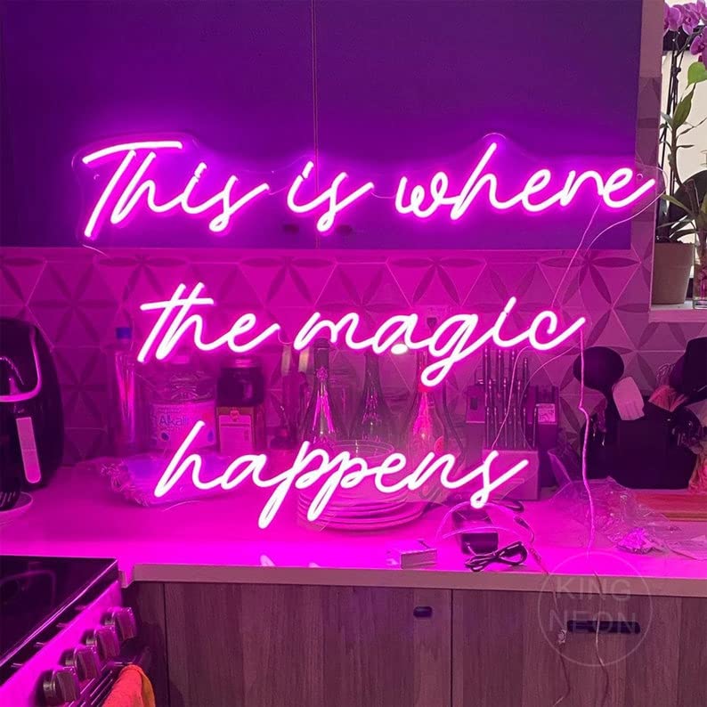 Pink LED Neon Sign - 'This is Where the Magic Happens' Wall Art (23.6