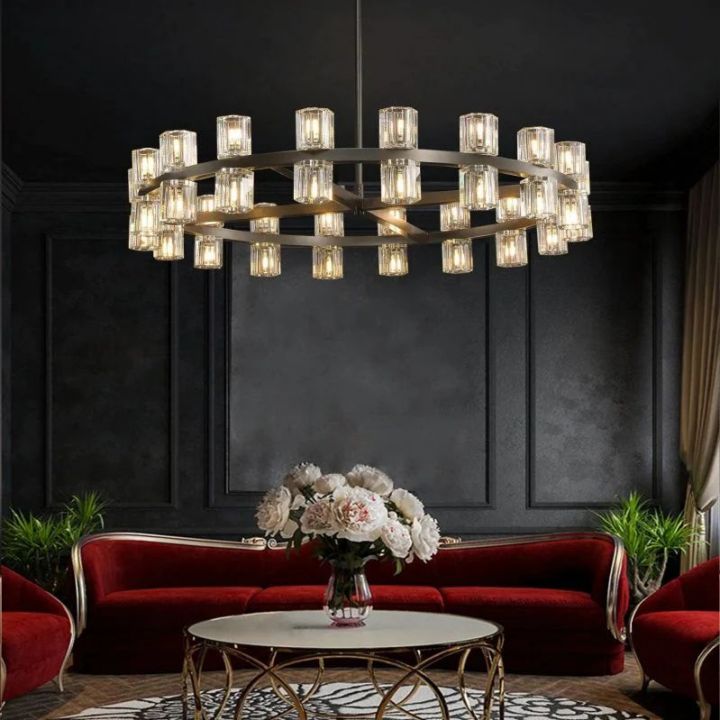 Aurora Crystal Wine Glass Round Chandelier - 36 Inch Elegant Dining Room Ceiling Light Fixture for Kitchen Island, Bar, Restaurant Decor