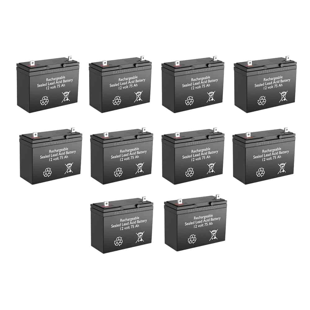 12V 75Ah Rechargeable SLA Battery - BG-12750NB Deep Cycle Battery Pack (Set of 10) for Solar Power, UPS Backup, Electric Scooters & Marine Applications