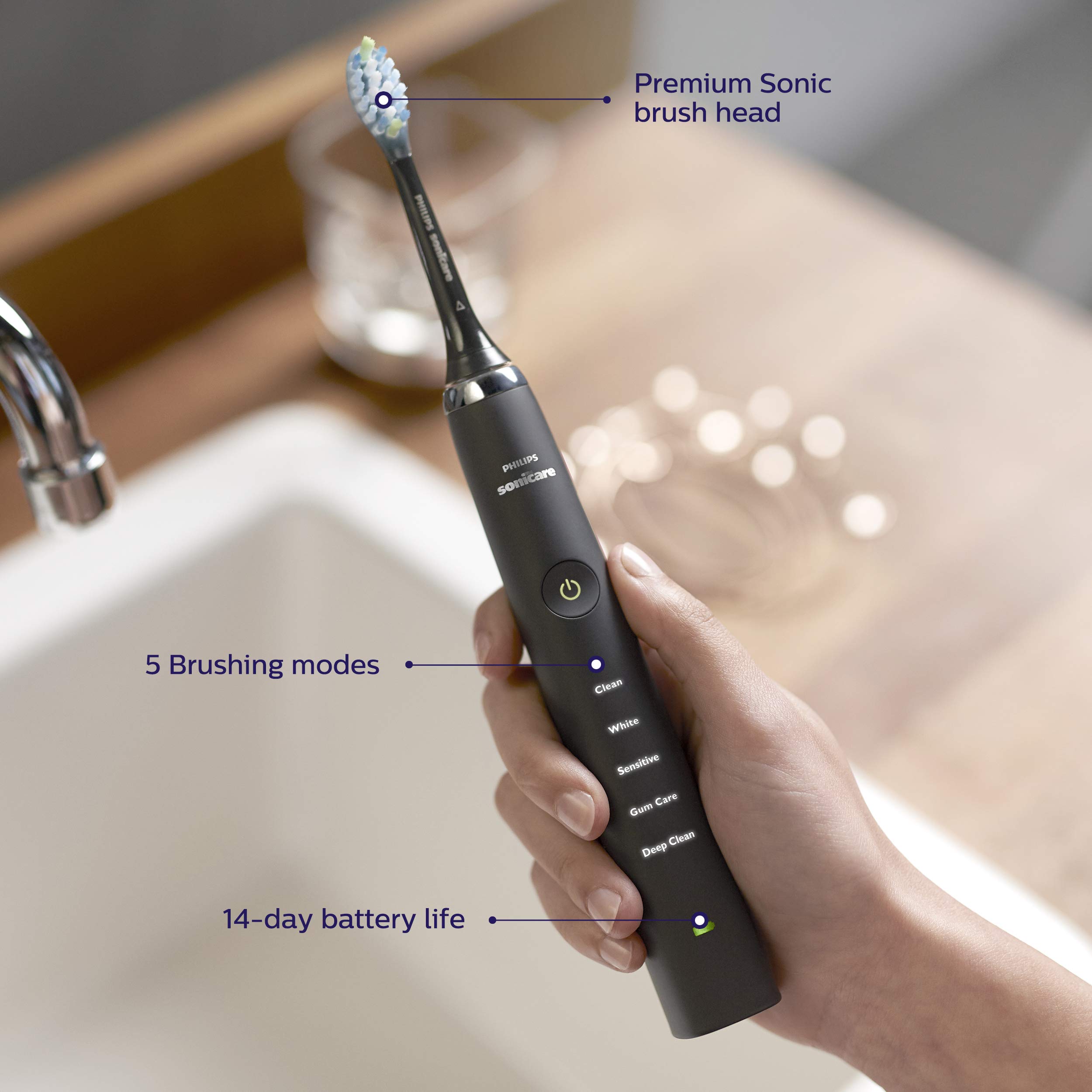 Philips Sonicare DiamondClean Deep Clean Electric Toothbrush - Black | Advanced Sonic Technology for Whitening & Plaque Removal | Perfect for Travel & Daily Oral Care