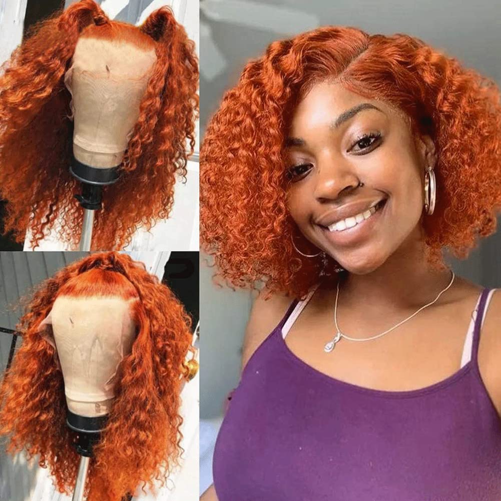 Brazilian Remy Human Hair Wigs - Deep Curly T Part Lace Front Wig with Baby Hair & HD Lace | Pre-Plucked 130% Density Bob Wig 10
