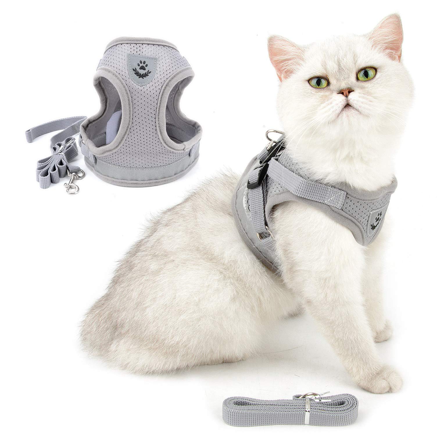 Ranphy Escape-Proof Reflective Cat Harness & Leash Set - Adjustable No-Pull Soft Mesh Vest for Small Dogs, Puppies & Kittens (Gray XS) - Perfect for Safe Outdoor Walks, Training & Nighttime Visibility