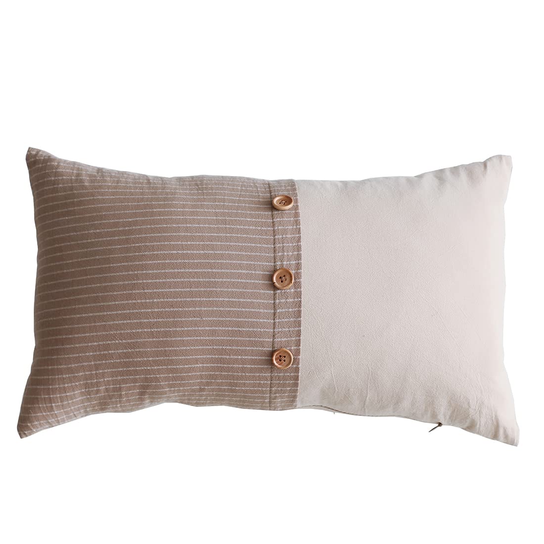 Vintage Stripe Color Block Lumbar Throw Pillow Cover - 12x20 Inch Farmhouse Decorative Cotton Linen Pillow Case with Button Closure for Sofa, Couch, Bedroom - Brown Splice A - Cozy Home Decor & Living Room Accent