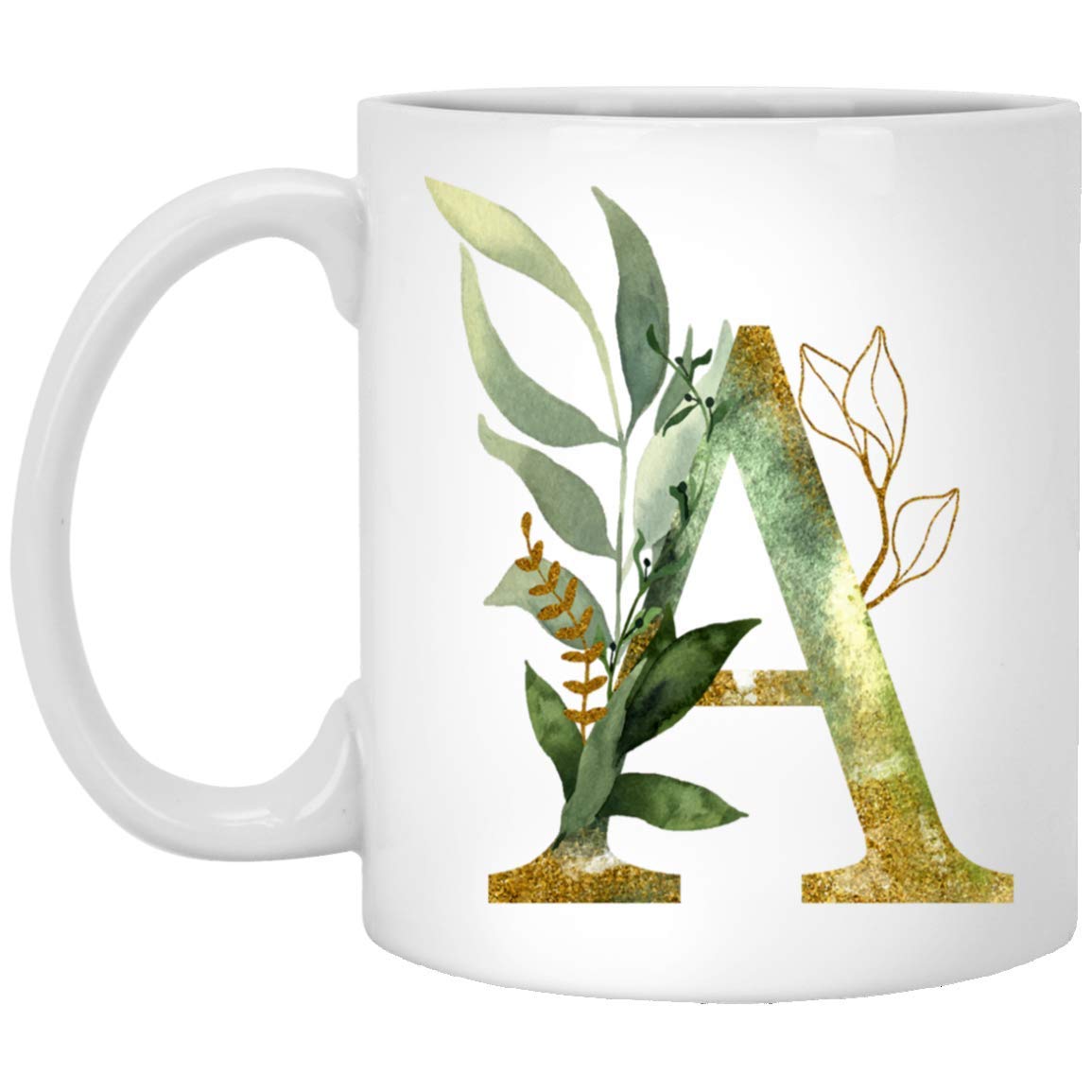 Alpha Letter A Coffee Mug - Personalized Monogram A Gold Floral Design - 11oz Ceramic Cup for Coffee, Tea, Hot Chocolate - Perfect Gift for Women, Birthday, Christmas, Mother's Day - Elegant Home & Office Use