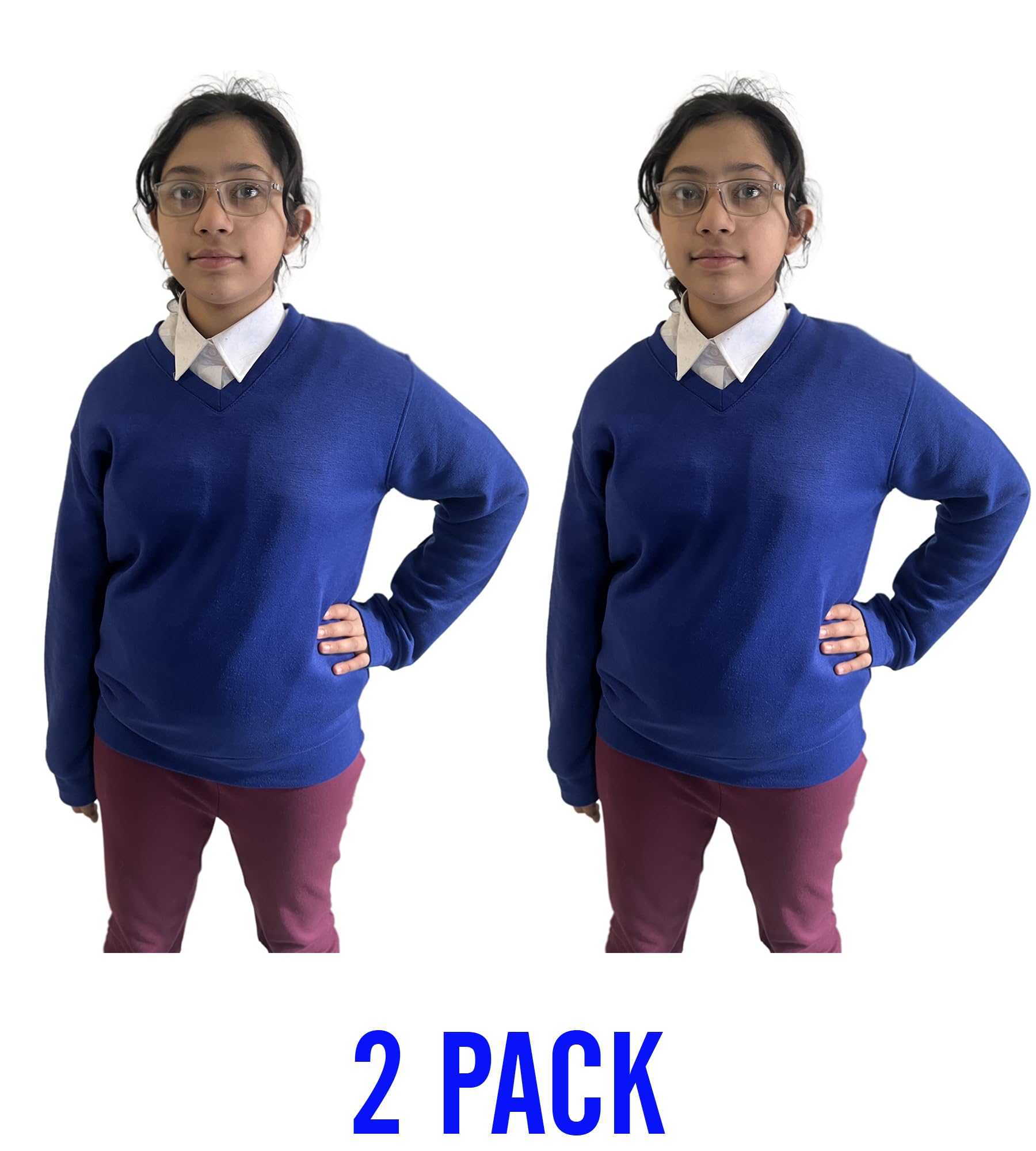 Bahob® 2 Pack Kids' V-Neck Fleece Sweatshirt - Unisex School Uniform Jumper for Boys & Girls Ages 5-14 | Warm & Comfortable for School, Playdates & Outdoor Activities