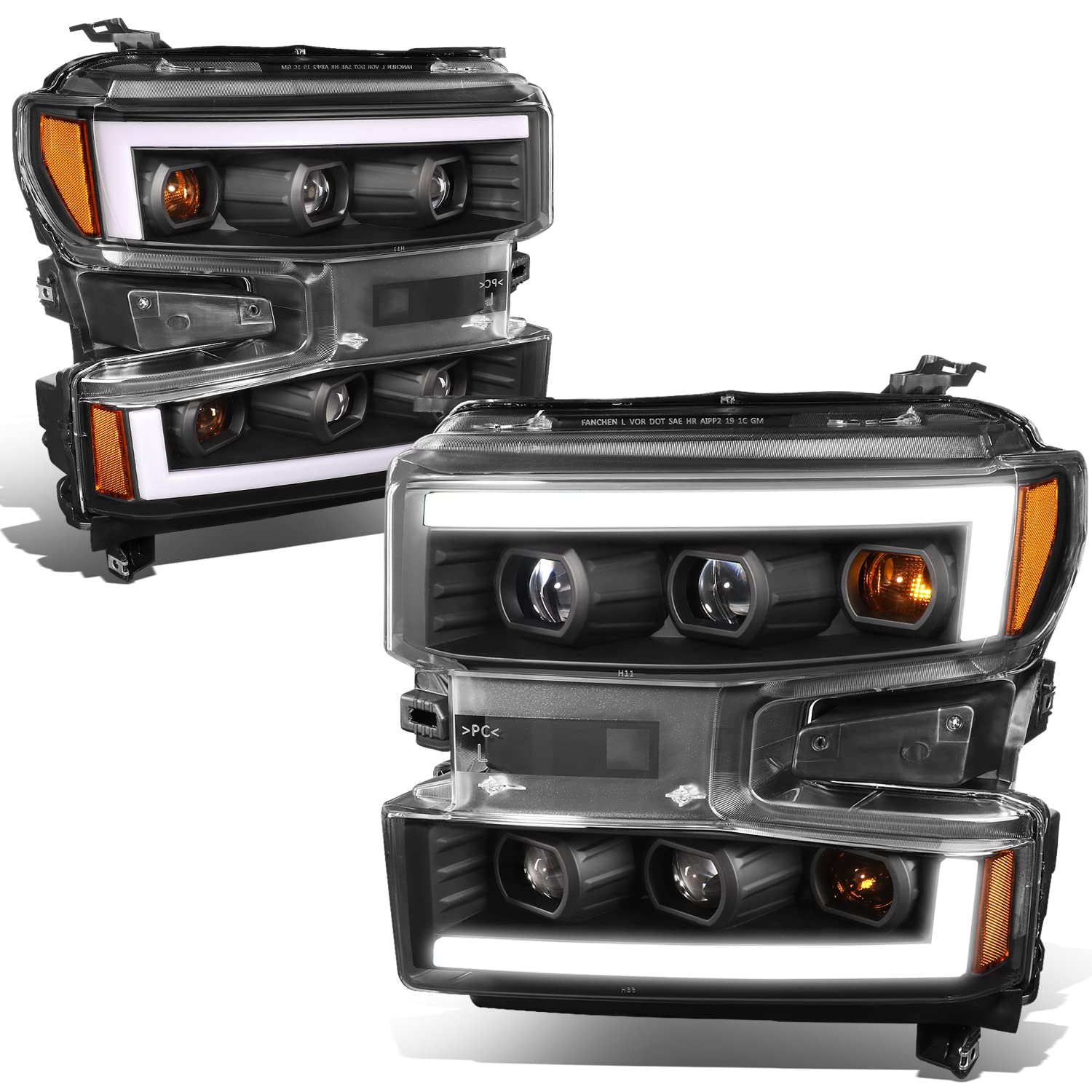 DNA MOTORING LED Light Bar Headlights for 19-22 Silverado 1500 - Black/Amber for Off-Road & Night Driving
