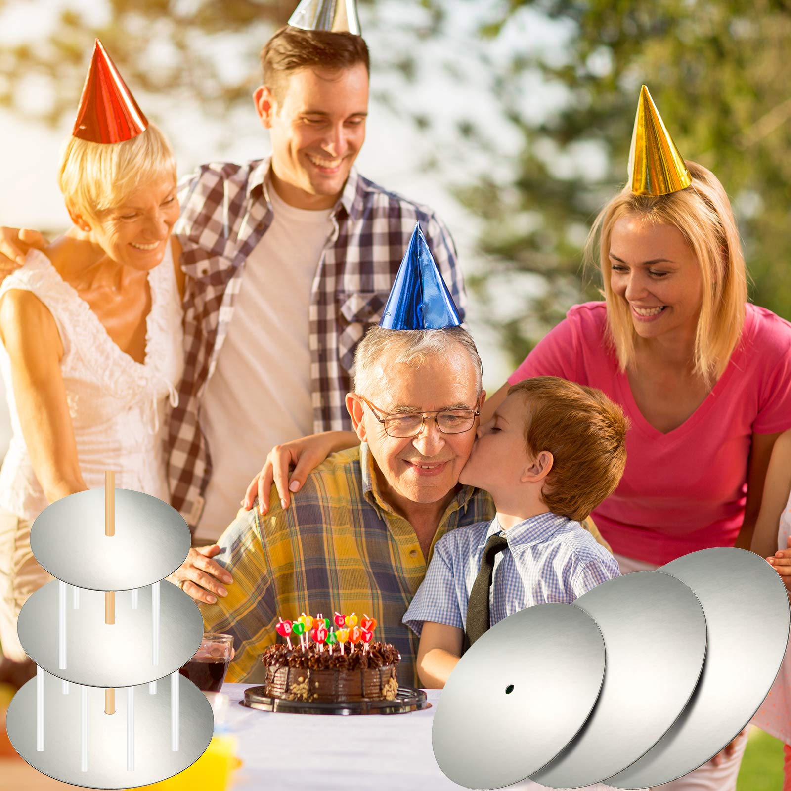 Patelai 89-Piece Cake Tiered Stacking Kit - 10, 8 & 6 Inch Silver Round Cake Boards with Parchment Paper & Plastic Dowel Rods for Wedding, Birthday & Anniversary Cake Decorating Support
