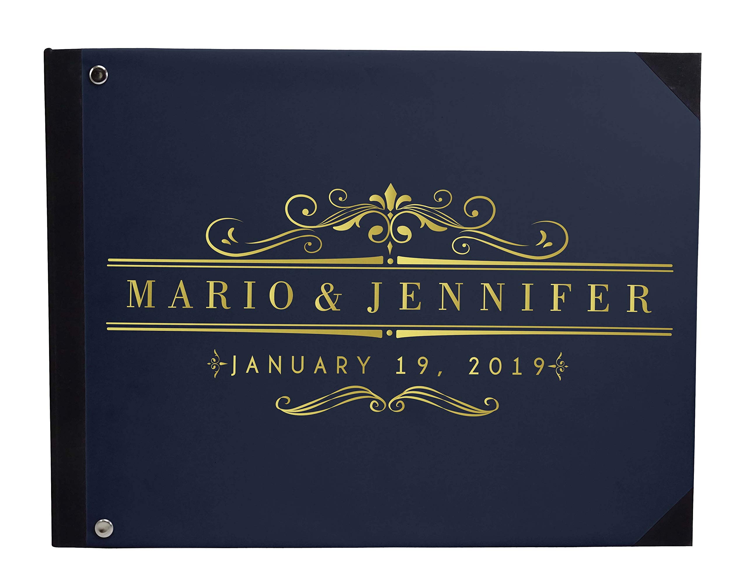 Elegant Blue Victorian Wedding Guest Book - Hardbound Guest Sign-in Registry, 9 x 12 Inches - Perfect for Bridal Showers, Anniversary Parties & Special Events