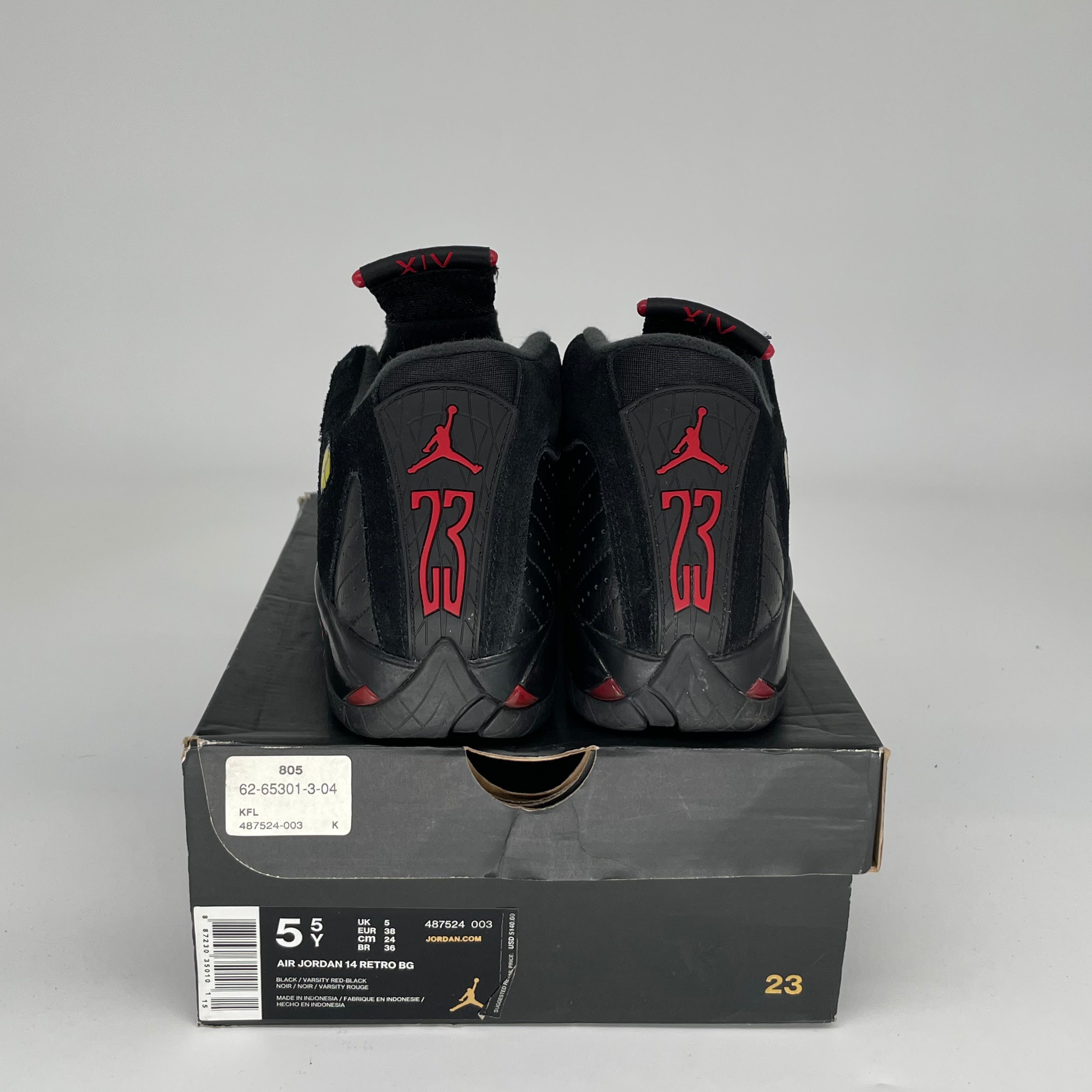 AIR JORDAN 14 LAST SHOT Basketball Shoes Men's Size 5.5Y (487524-003) Black/Red - Retro Sneakers for Game Day & Streetwear Fashion