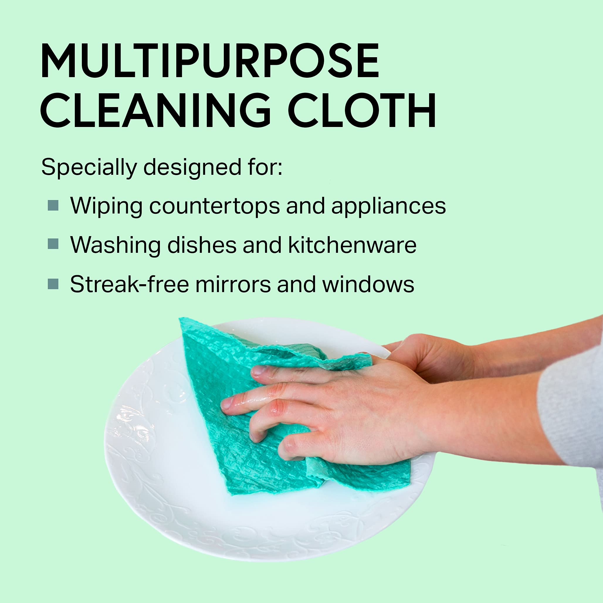 Eco-Friendly Swedish Dishcloths 10 Pack - Reusable, Washable Kitchen Towels - Cellulose Sponge & Microfiber for Cleaning - Seafoam Green - Perfect for Dishes, Countertops & Household Chores