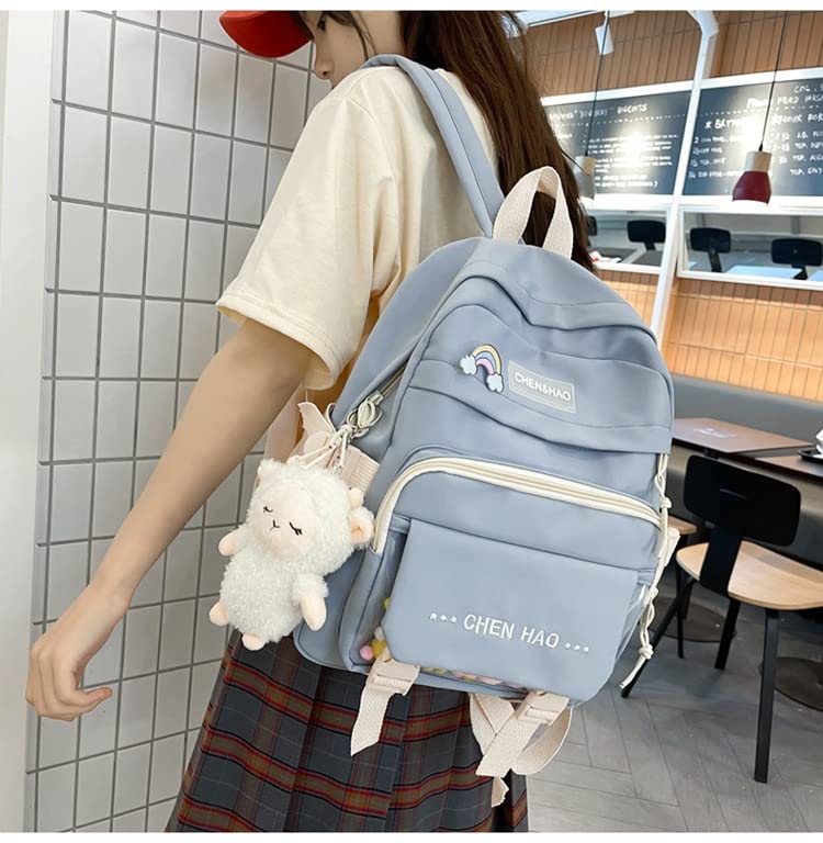 Cute Kawaii Mini Backpack with Pendant - 12.6 Inch Aesthetic Japanese Style Pastel Blue Bag for School, Travel & Cosplay | Perfect for Anime Lovers & Fashion Accessories