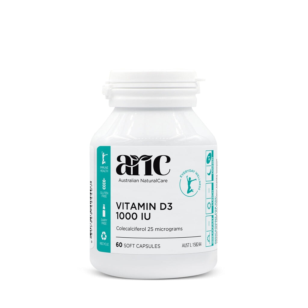Australian Natural Care Vitamin D3 1000IU 60 Capsules - Supports Bone Health & Immune System - Perfect for Daily Supplement & Winter Wellness