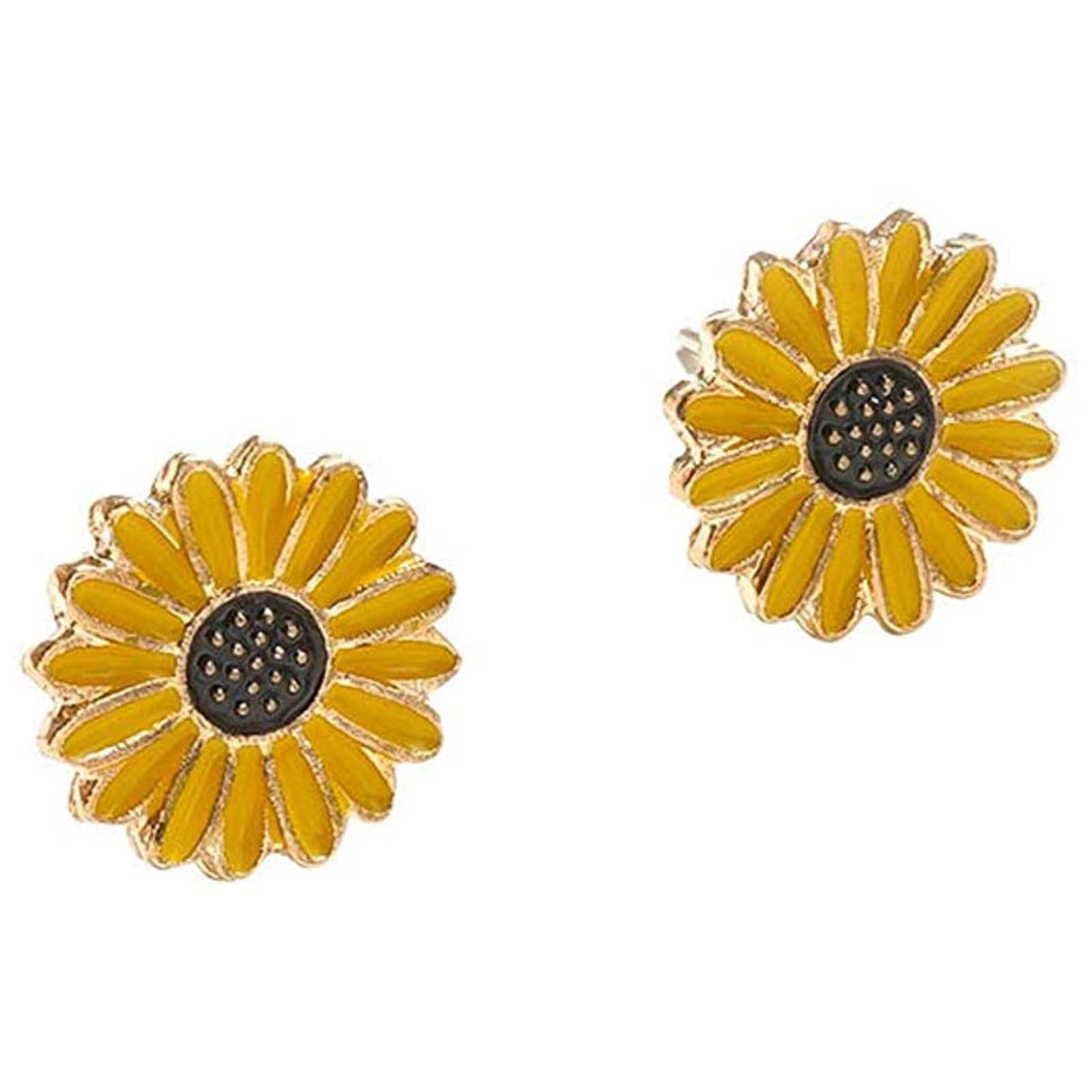 Sweet Sunflower Stud Earrings Set - Cute Enamel Crystal Daisy Flower Jewelry for Women & Girls - Bohemian Summer Accessories - Perfect Mother's Day Gift for Her - Great for Casual Wear, Parties & Special Occasions