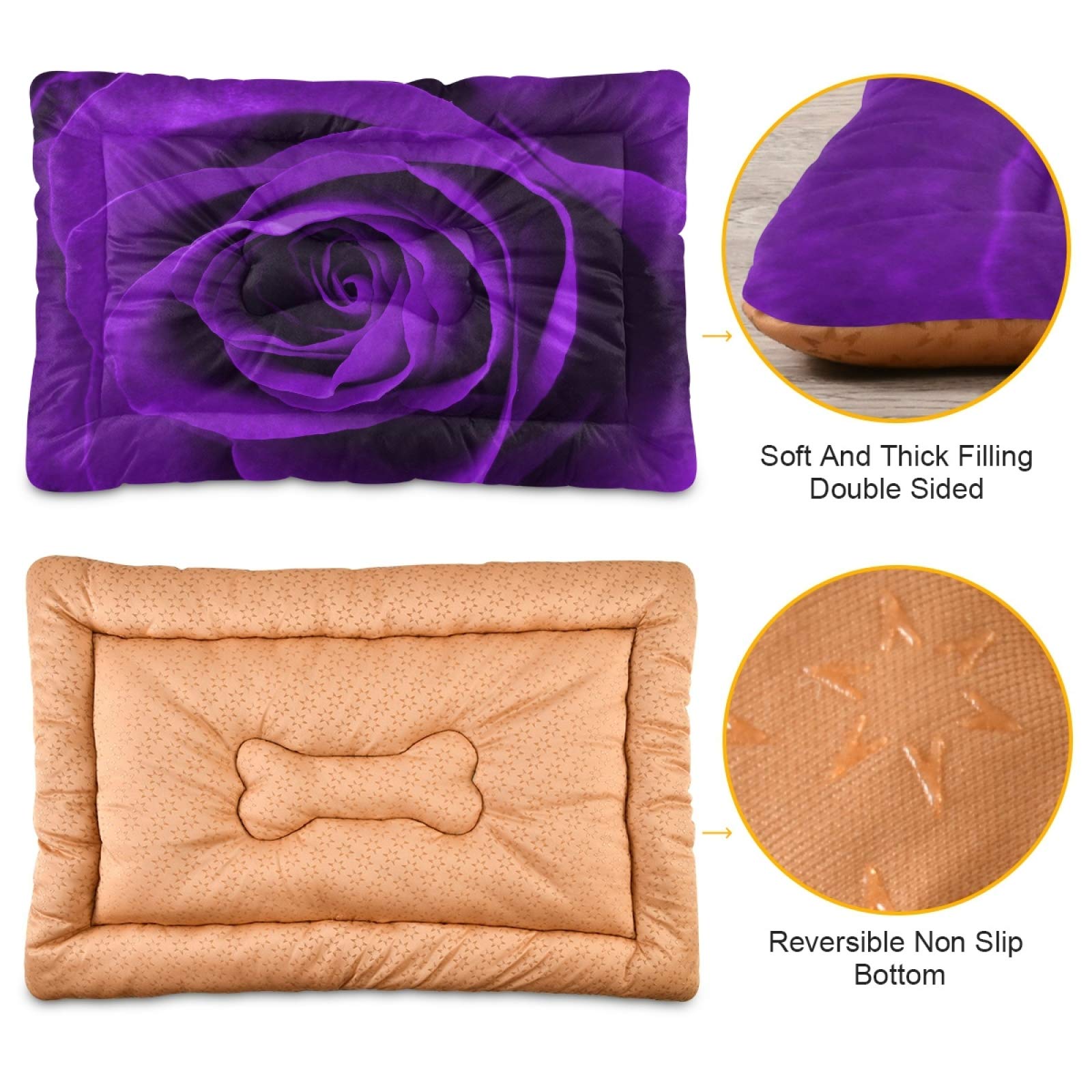 Purple Rose Pet Bed for Dogs and Cats - Ultra Soft Rectangle Comfortable Calming Bed for Small & Medium Pets, 24x18 Inches - Perfect for Living Room, Bedroom, or Crate Use