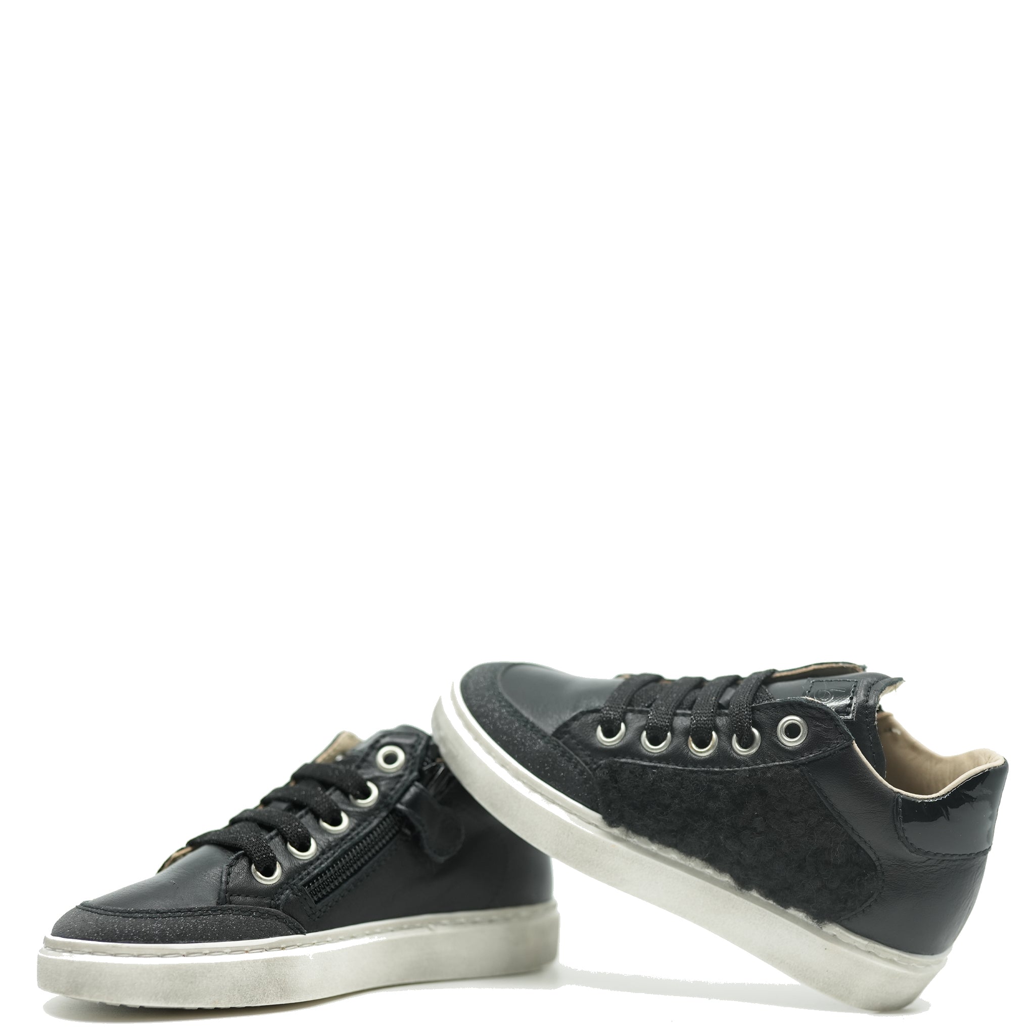 Beberlis Black Leather and Shearling Sneakers for Women - Comfortable Winter Shoes with Soft Fleece Lining - Perfect for Casual Outfits, Walking, and Cold Weather Fashion