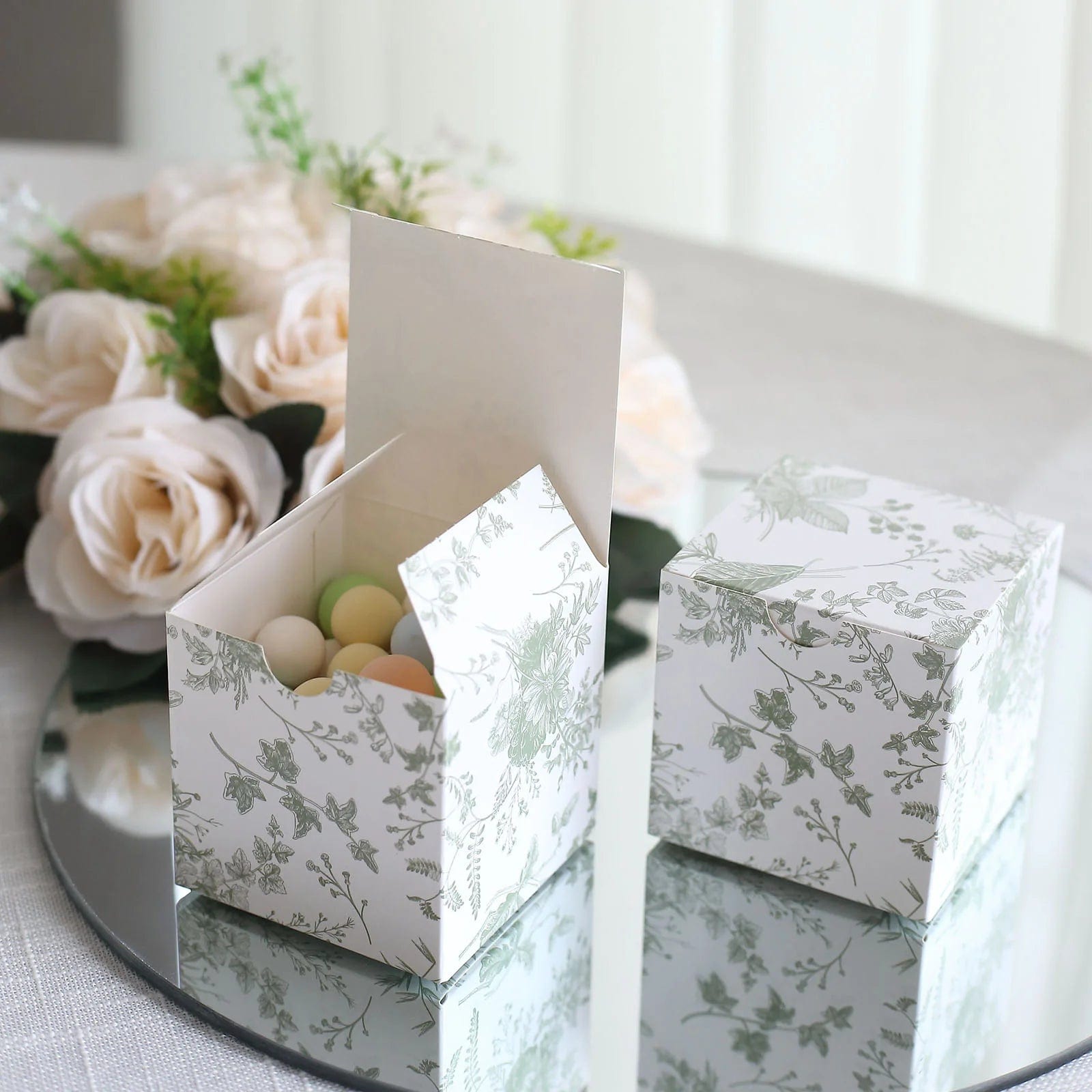 25 Pack 3x3 Inch Square Floral Printed Favor Gift Boxes - White - Perfect for Wedding Favors, Party Decorations and Small Gift Packaging
