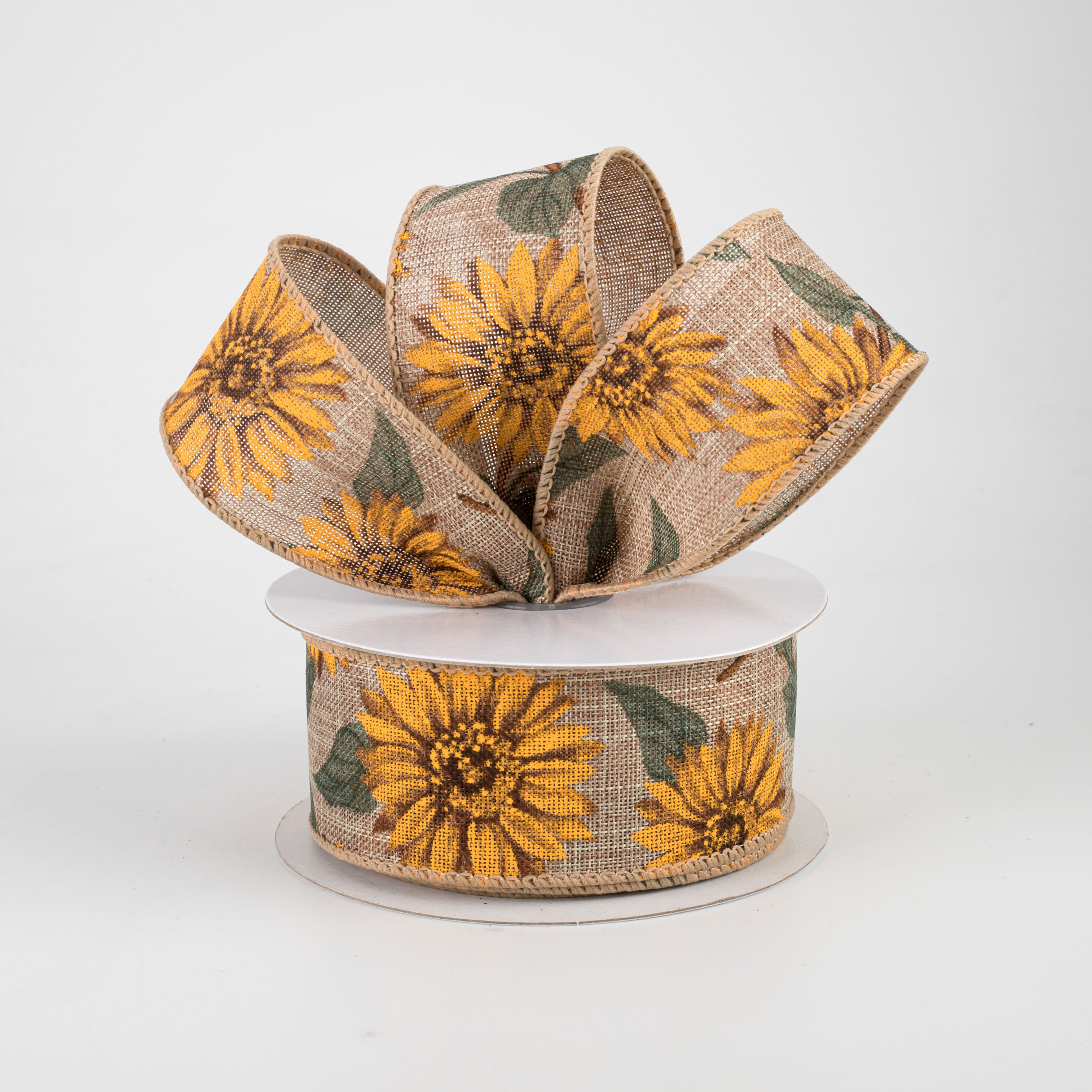1.5 Inch Natural Linen Sunflower Ribbon - 10 Yards Bulk Roll for DIY Crafts, Gift Wrapping, Hair Bows & Home Decor