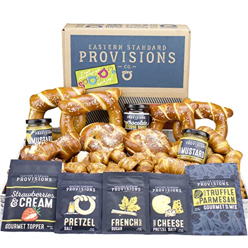 Eastern Standard Provisions So Much Joy Gift Box - Freshly Baked Gourmet Soft Pretzels Variety Pack with Artisanal Salt & Dipping Sauce | Perfect for Holiday Gifts, Office Snacks & Family Gatherings