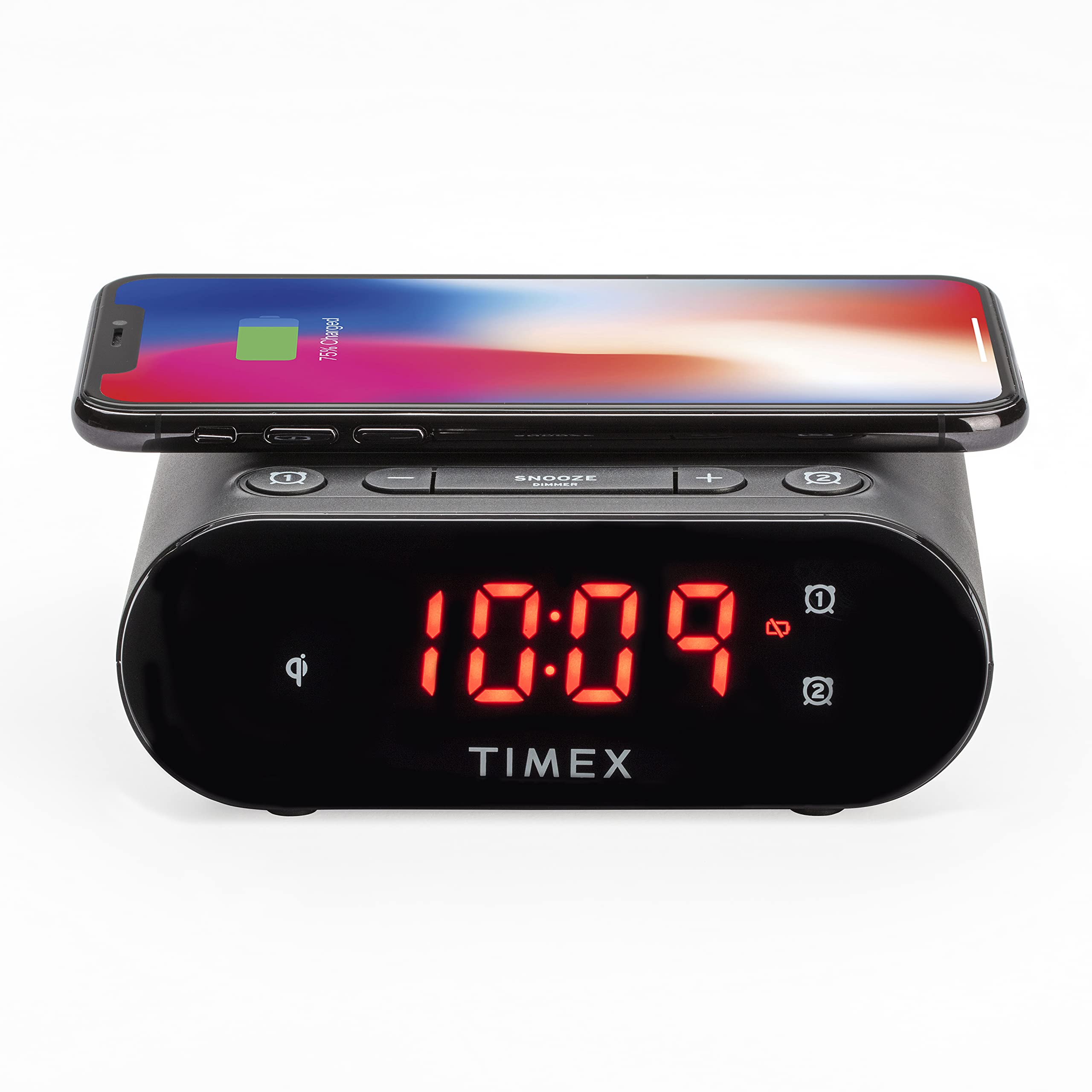 Timex TW300 Wireless Charging Dual Alarm Clock with Large LED Display, Dimmer, Snooze & Battery Backup - Ideal for Bedside Tables, Nightstands & Home Office Desks