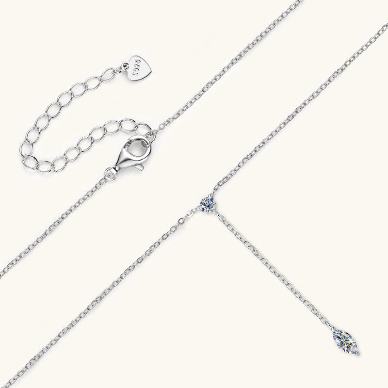Exquisite Marquise Cut Moissanite Lariat Necklace - Premium 925 Sterling Silver Jewelry for Women - Perfect for Weddings, Anniversaries & Special Occasions