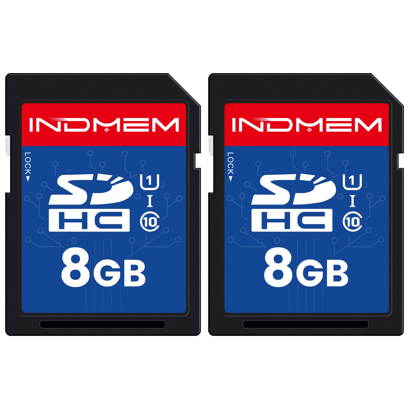 INDMEM 8GB SD Card 2 Pack - UHS-I U1 Class 10 SDHC Flash Memory Card for Digital Cameras, Computers & Trail Cameras - Perfect for Photography, Data Storage & Wildlife Monitoring
