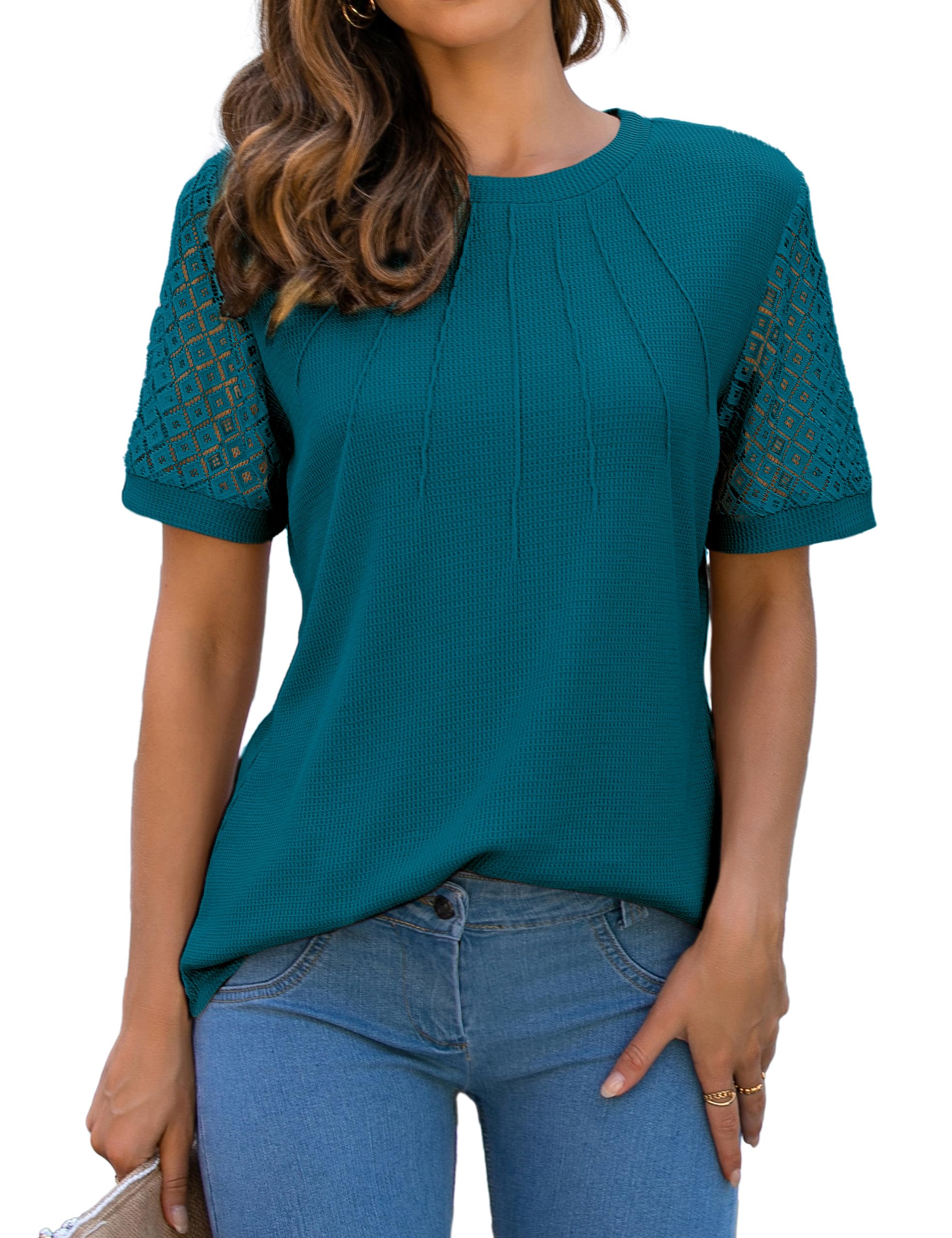 Stylish Women's Waffle Knit Blouse - Short Sleeve Dressy Casual Top for Business & Work | 2025 Summer Fashion | Perfect for Office Wear, Date Nights & Weekend Outings