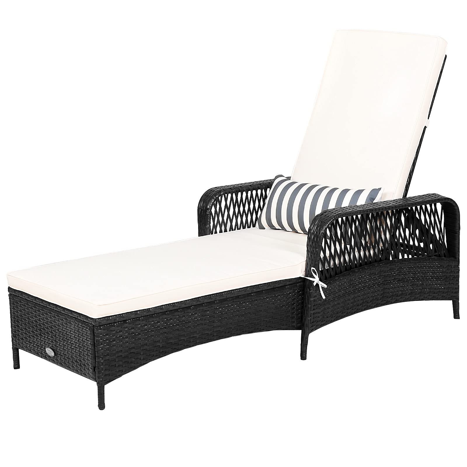 RELAX4LIFE Outdoor PE Rattan Chaise Lounge Chair with Thick Cushion & Lumbar Pillow - 6-Position Adjustable Recliner, Non-Slip Feet - Perfect for Patio, Poolside, Garden, Beach Sunbathing & Backyard Relaxation
