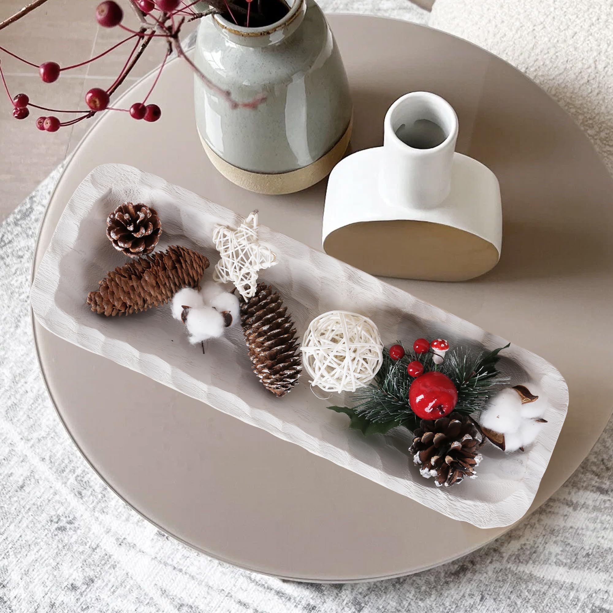 Hand Carved Wooden Decorative Bowl – Farmhouse Boho Rustic Style Centerpiece for Dining Table, Coffee Table & Shelf Decor (16.1