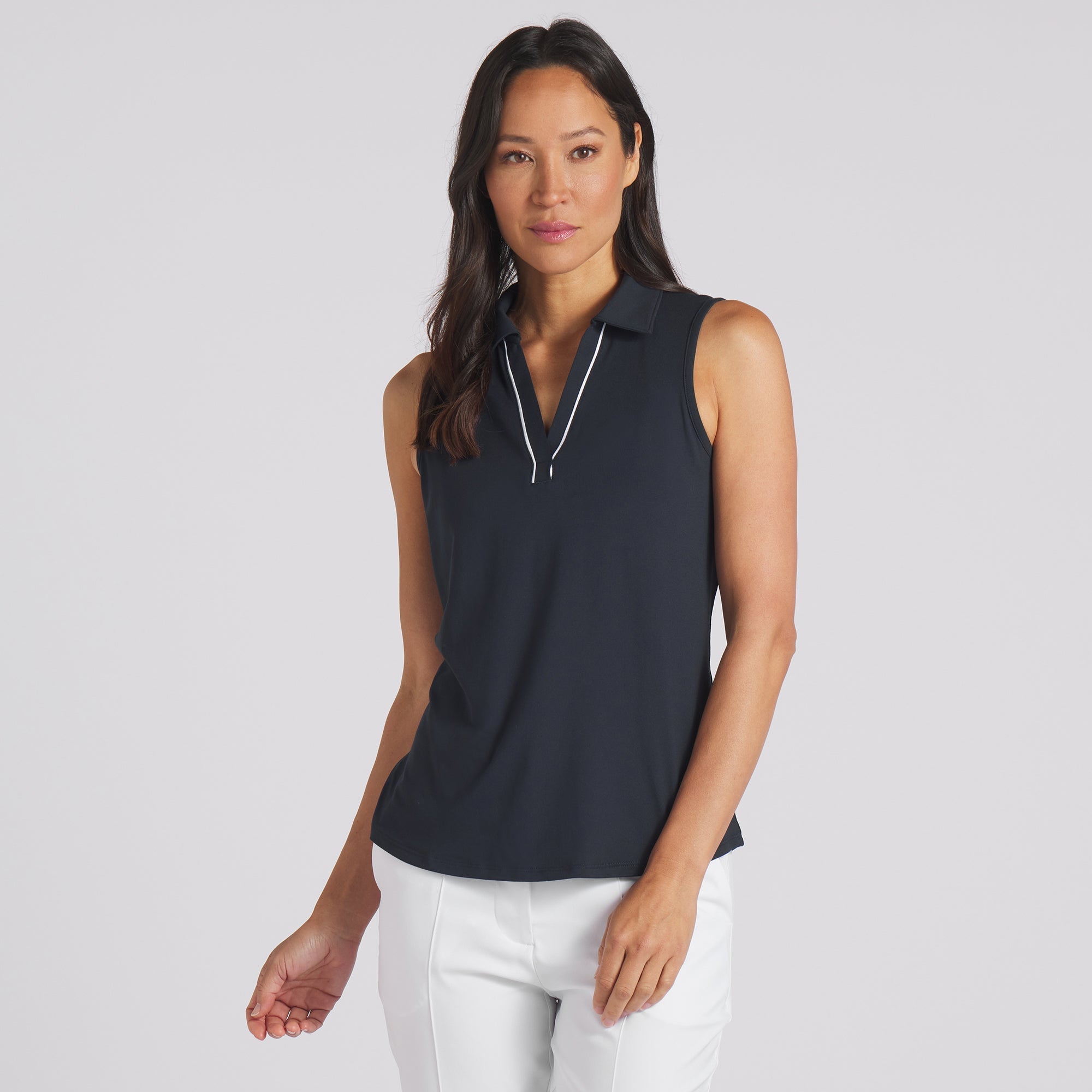 Women's CLOUDSPUN Piped Sleeveless Golf Polo Shirt - Breathable Moisture-Wicking Performance Top for Golf, Tennis & Outdoor Activities