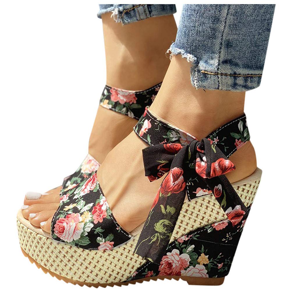 **Fudule Women's Wedge Sandals - High Heel Printed Summer Platform Shoes with Ankle Strap for Women | Comfortable & Stylish for Beach, Party, and Casual Outings**