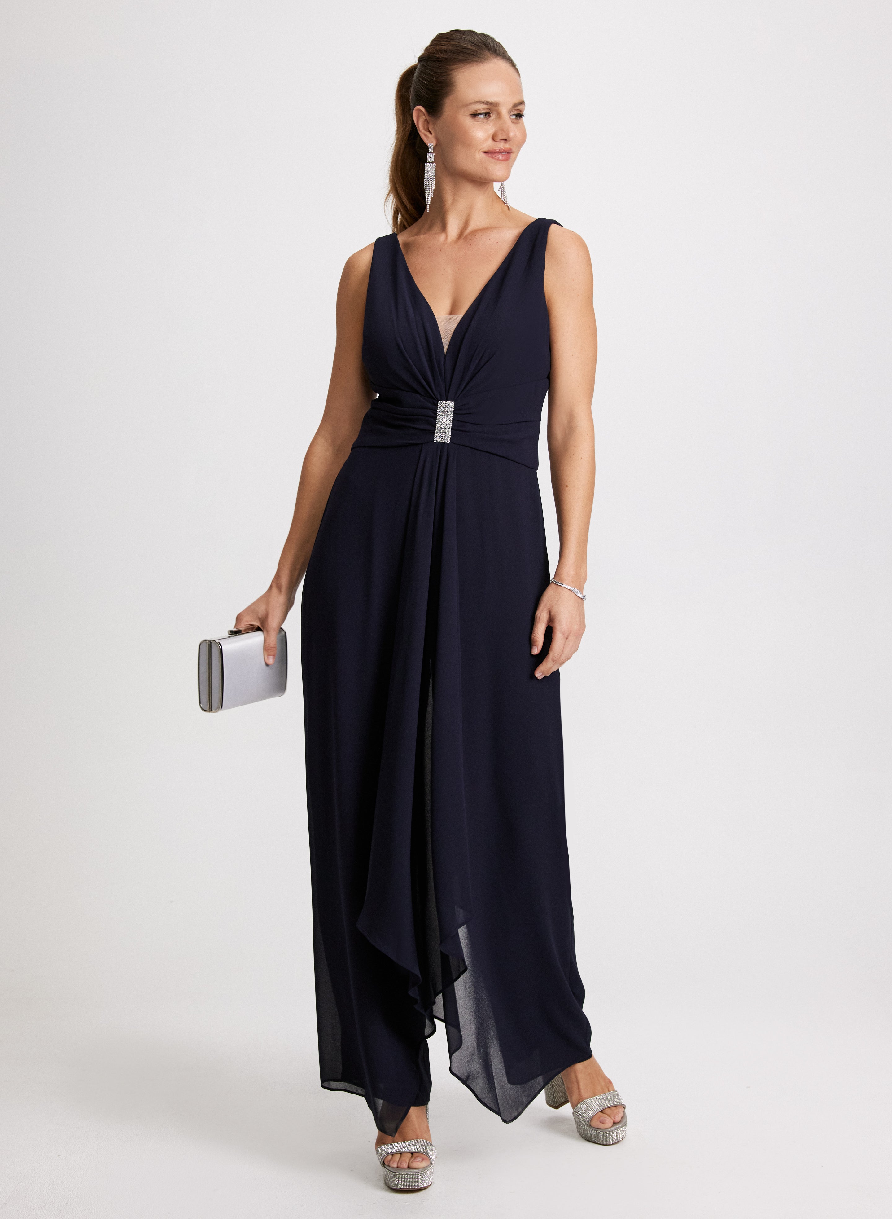 Sexy Deep V Neck Jumpsuit for Women - Elegant One Piece Romper with Pockets | Perfect for Date Night, Cocktail Parties & Summer Outings