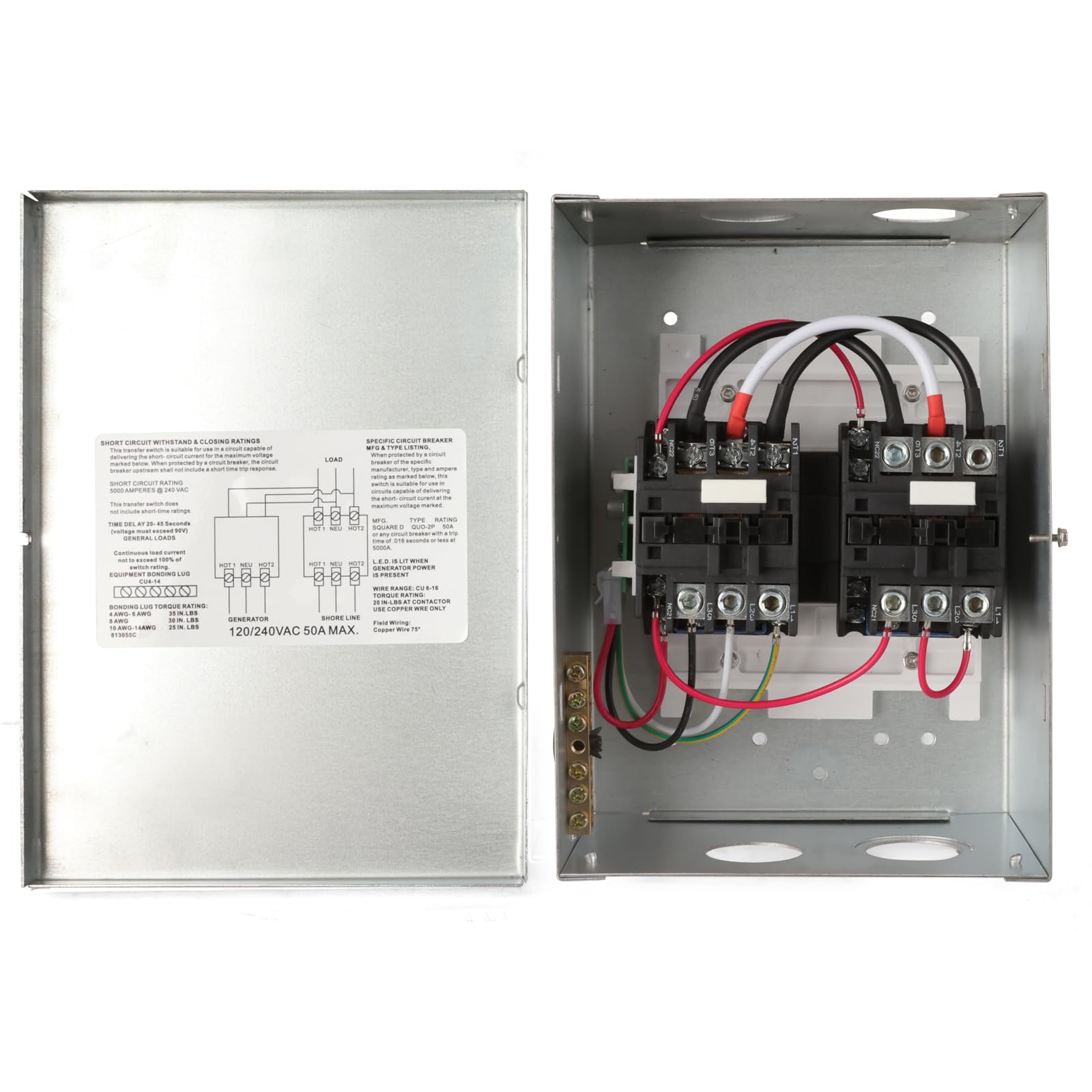 50 AMP Automatic Transfer Switch for RV, Outdoor, Speedboats - 120/240 VAC Generator Transfer Switch with 20-45 Sec Delay - Perfect for Camping, Boating & Emergency Power Backup