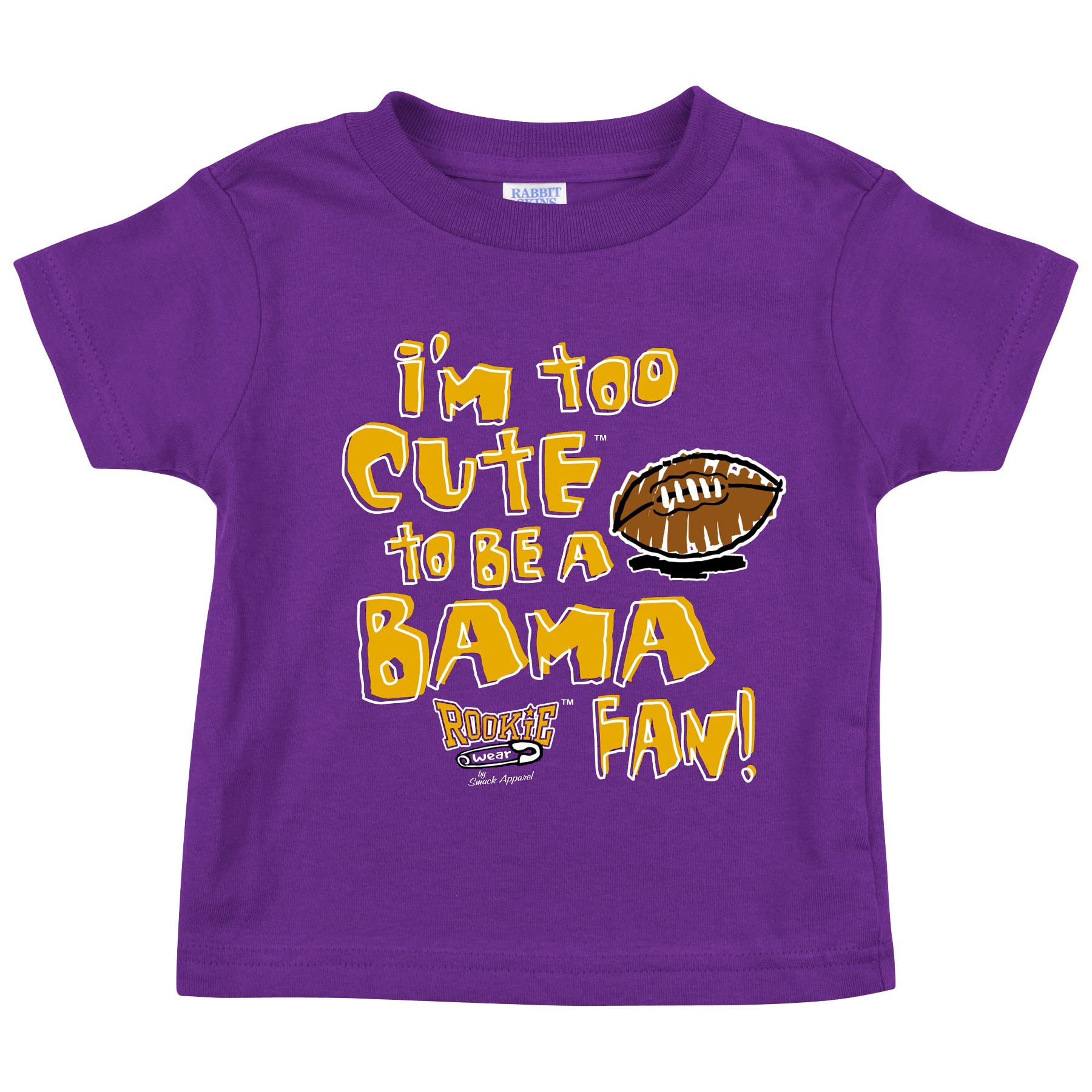 LSU Football Fan Onesie & Toddler Tee - 'I'm Too Cute to be a Bama Fan' Purple Baby Bodysuit & Kids Shirt (NB-7T) - Perfect for Game Day, Tailgating & Showing Team Spirit