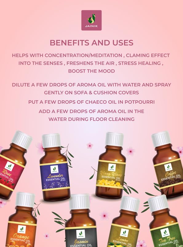 Jainik Pure Rose Essential Oil - 15ml for Aromatherapy, Diffusers, Candles, Bath & Hand Sanitizer | Stress Relief & Anxiety Reduction | Perfect for Relaxation, Spa & Home Fragrance