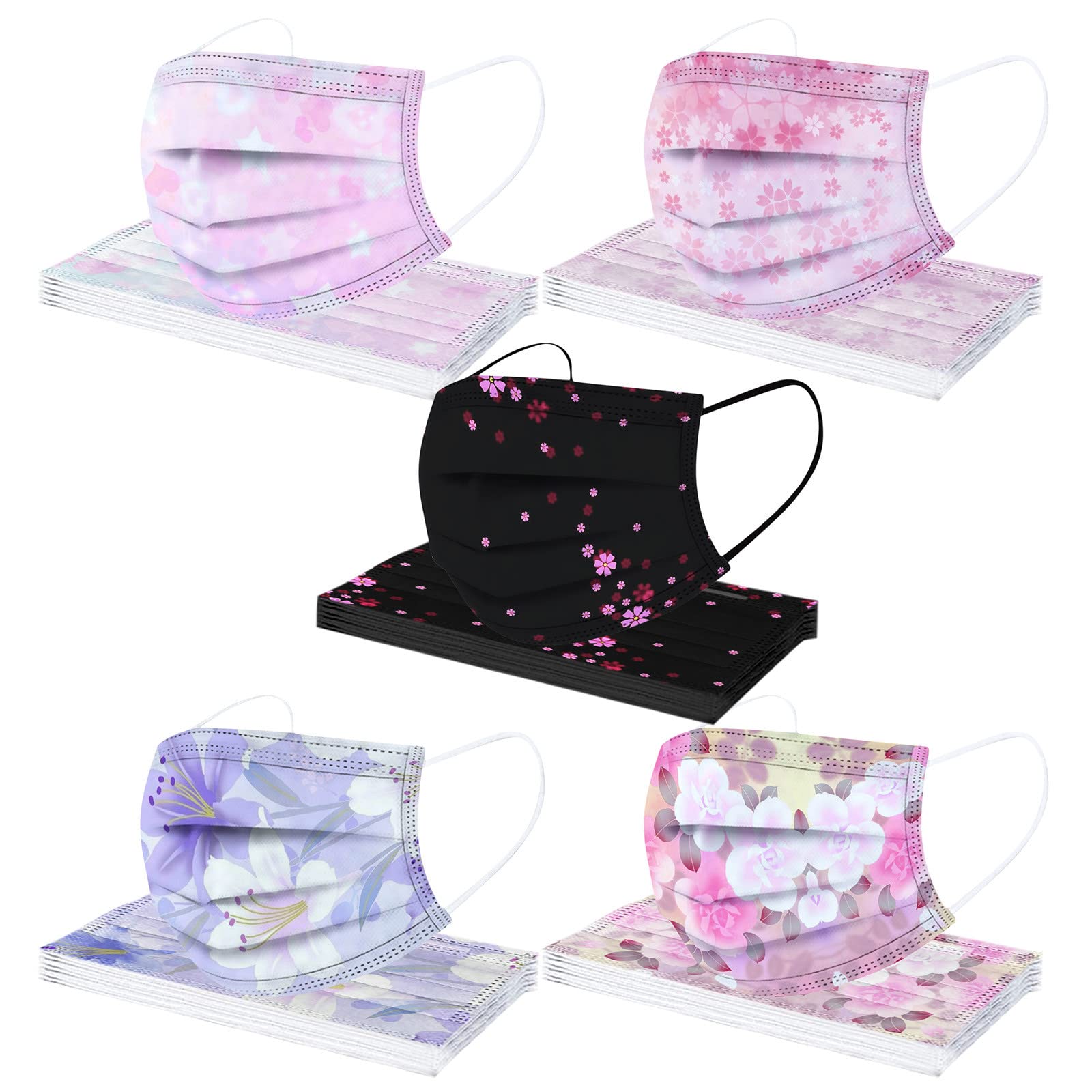 50Pcs Disposable Face Masks with Floral Design - Breathable, High Filtration Protection for Adults - Perfect for Spring & Summer Parties, Outdoor Events & Daily Use
