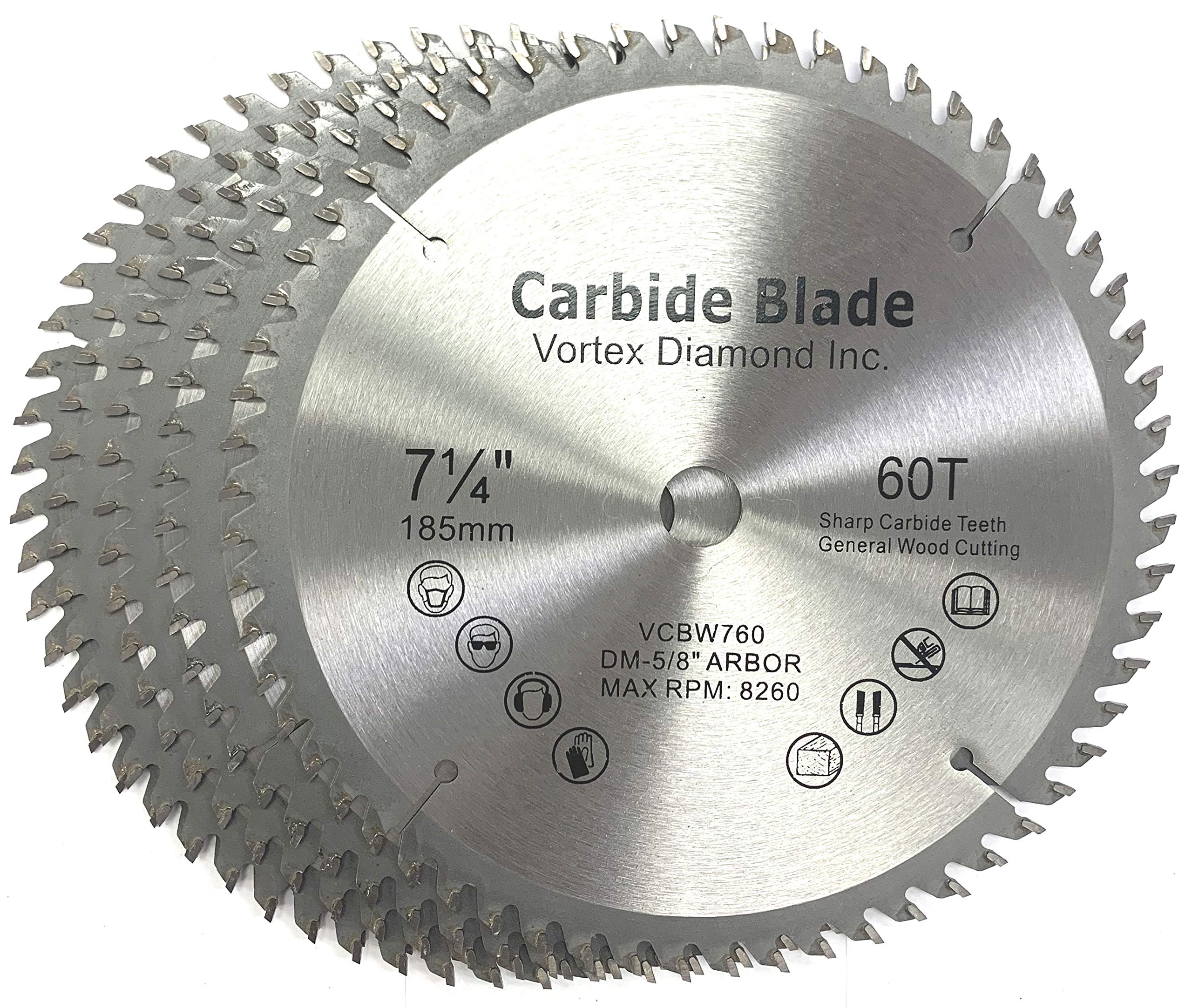(5 Pack) VORTEX DIAMOND VWB 7-1/4 Inch 60 Teeth TCT Circular Saw Blades for Hardwood & Softwood - Premium General Purpose Cutting Tool - Perfect for DIY Projects, Woodworking, and Construction Use