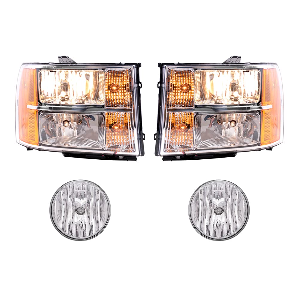 Brock Replacement Headlights & Fog Lights 4-Piece Set - Compatible with 2007-2013 GMC Sierra 1500 & 2007-2014 Sierra 2500/3500 - Driver & Passenger Side - Durable LED Lighting for Off-Road, Night Driving & Enhanced Visibility