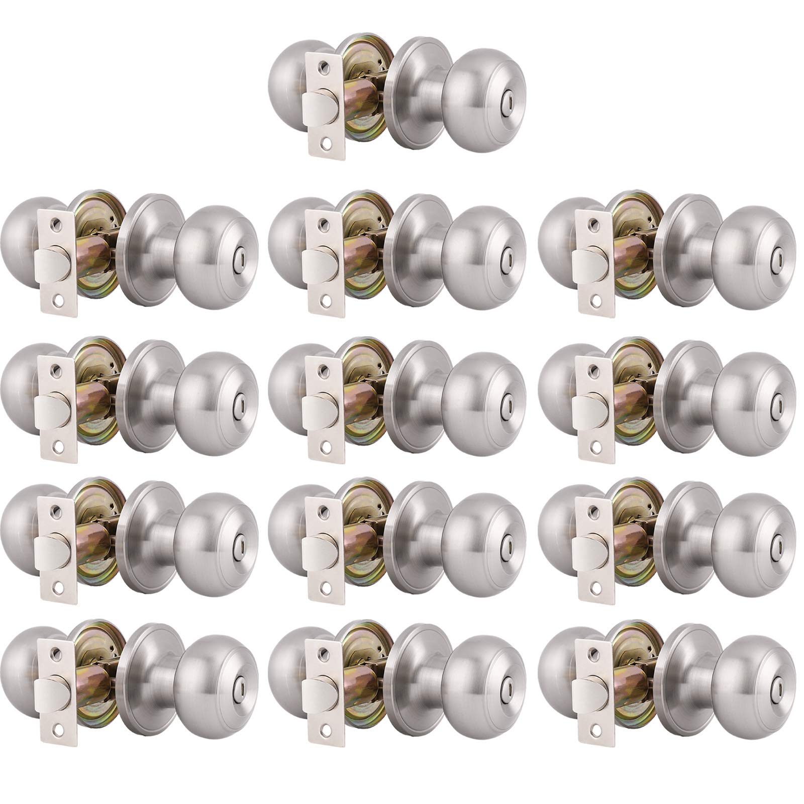 Gobrico 13 Pack Satin Nickel Keyless Privacy Door Knobs - Interior Bedroom & Bathroom Door Handlesets for Home Security & Privacy | Perfect for Residential Homes, Apartments, and Dorms