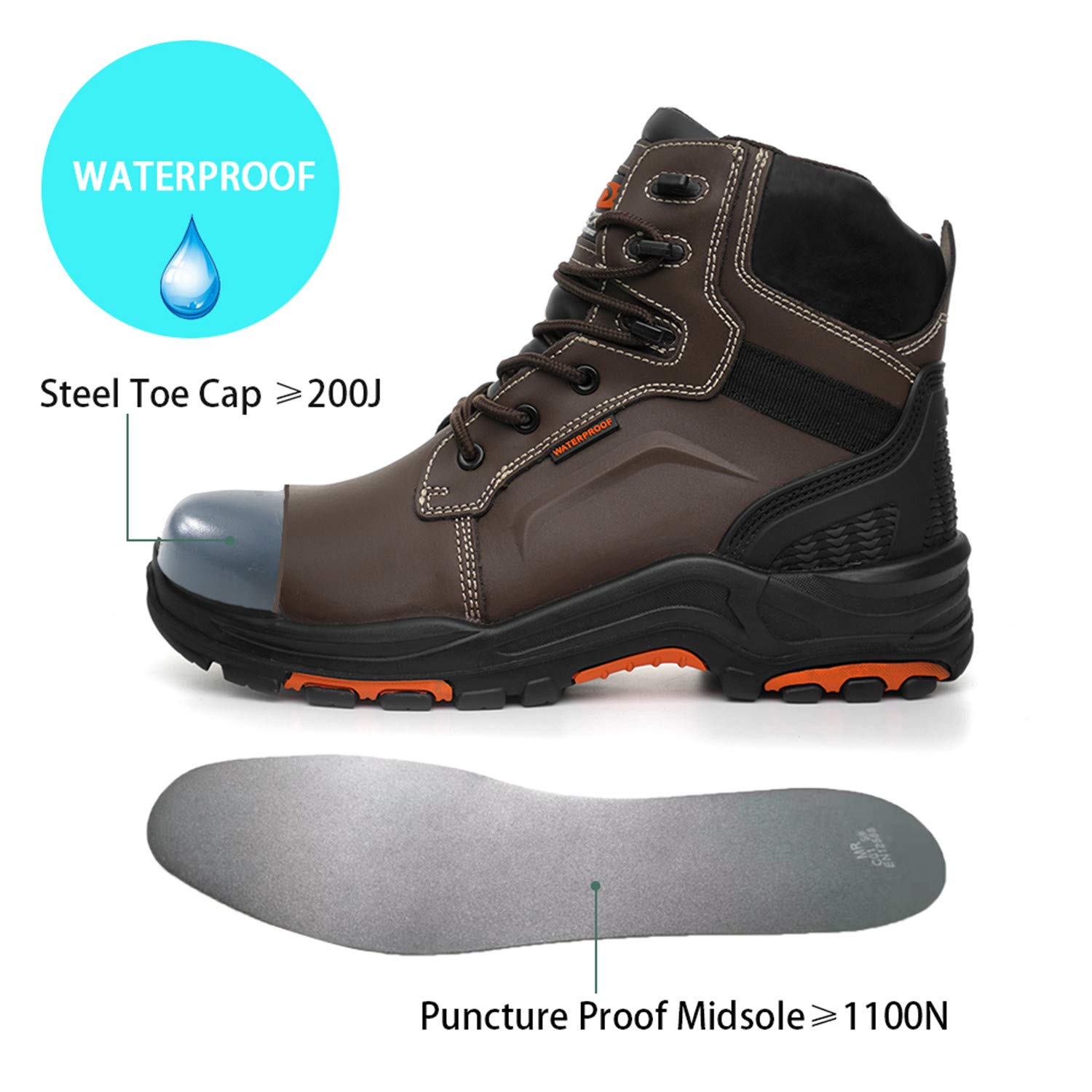 DRKA Men's Winter Boots - Waterproof Leather Hiking Boots for Outdoor & Work | Slip Resistant, Comfortable & Durable for Snow, Hiking & Construction