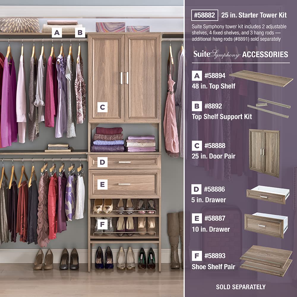 ClosetMaid SuiteSymphony Wood Drawer Add-On - Shaker Style Storage Organizer for Closet & Clothes (25