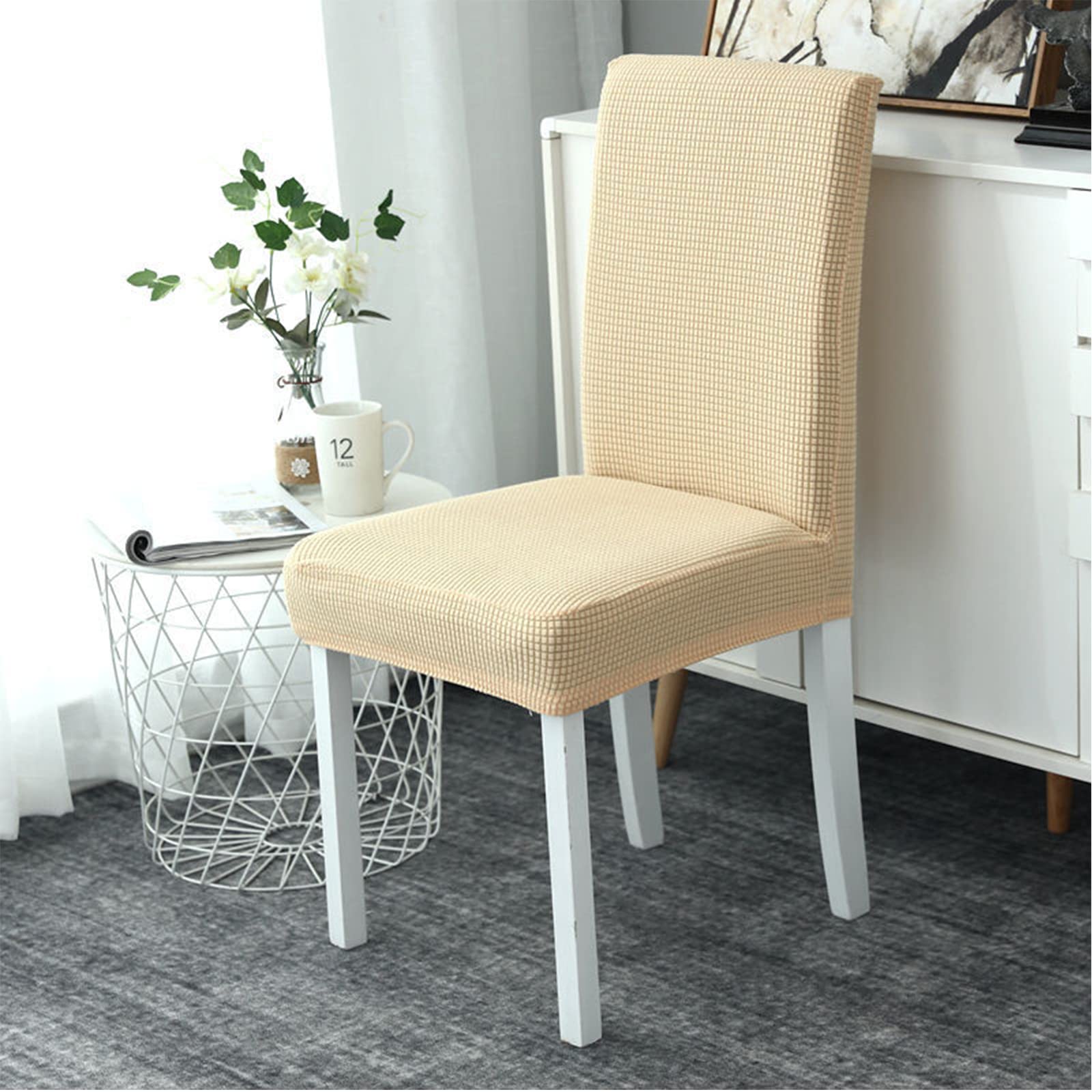 Stretch Dining Room Chair Covers - Non-Slip Removable Slipcovers for Parson Chairs | Home Decor Kitchen Chair Protectors (Cream, Set of 2) - Perfect for Family Gatherings & Dinner Parties