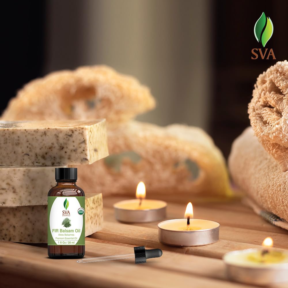 Organic SVA Fir Balsam Essential Oil - 100% Pure Natural for Aromatherapy, Diffuser, Hair & Skin Care - 1 Fl Oz with Dropper - Perfect for Relaxation, Massage, Soap & Candle Making at Home