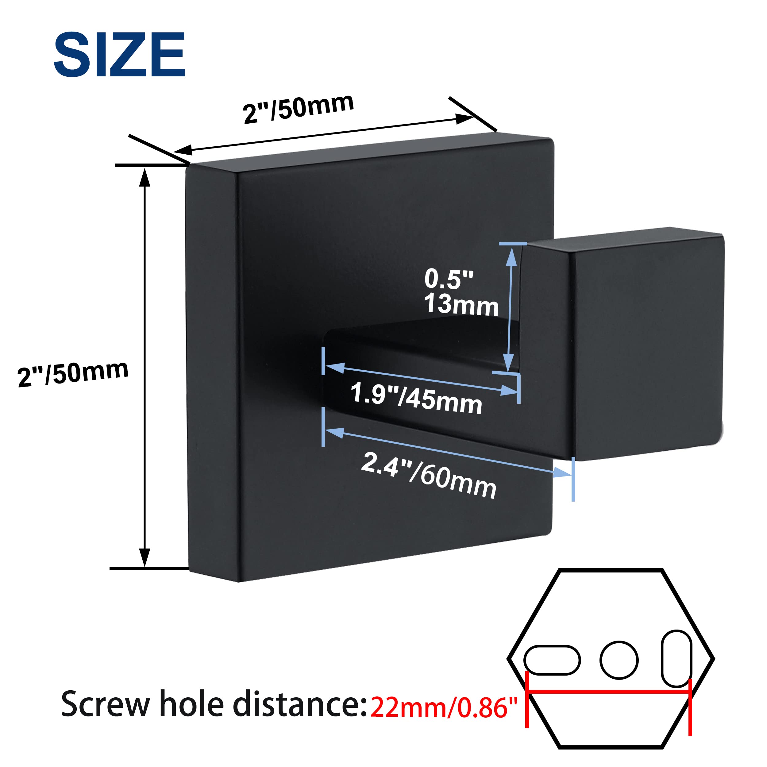Matte Black SUS304 Stainless Steel Towel Hooks - Heavy Duty Square Wall Mount Coat & Robe Hooks for Bathroom, Kitchen (4 Pack) - Perfect for Hanging Towels, Coats, Sponges & Bathrobes