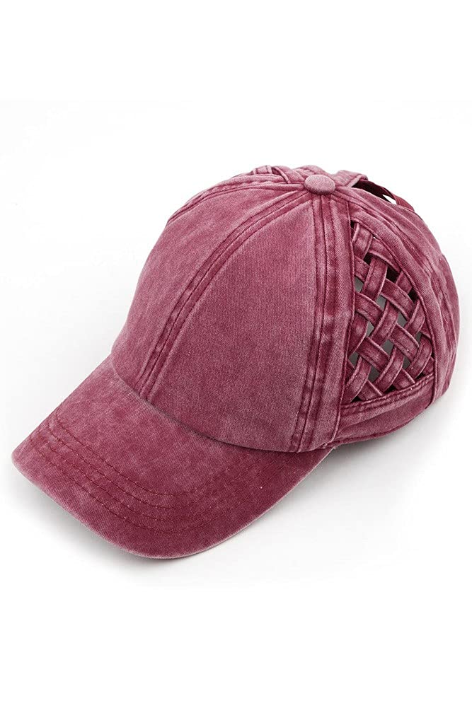 JINS CLOSET Women's Criss Cross Weave Ponytail Baseball Cap - Stylish Basket Weave Design for Outdoor Activities, Sports & Fashion