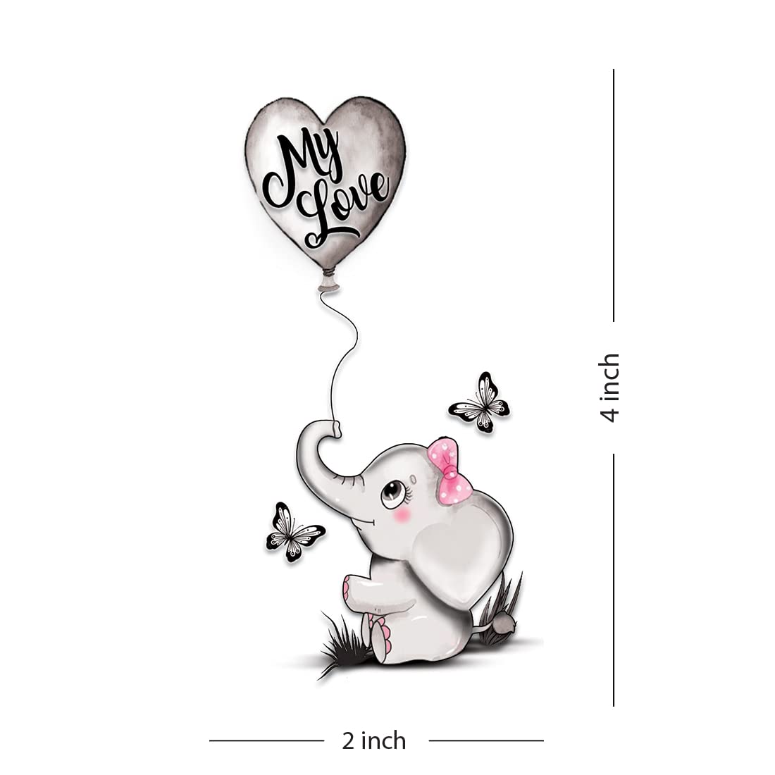 Waterproof Temporary TattooWala Elephant with Butterfly Love Tattoo - Long Lasting Fake Body Art for Men & Women | Perfect for Parties, Festivals, Beach Days and Self-Expression