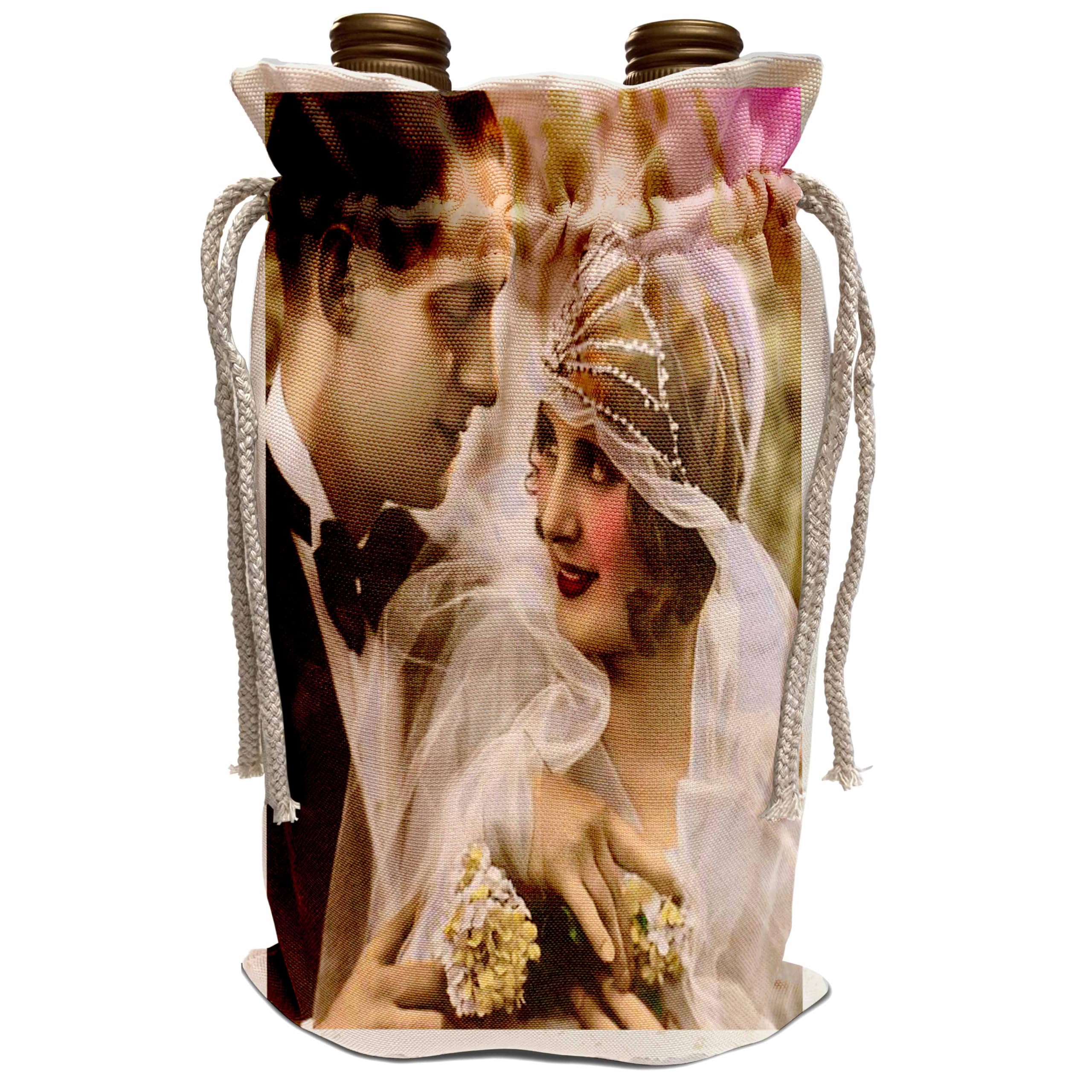 Vintage Wine Bag - Elegant Bride and Groom Design for Wedding Gifts & Anniversary Celebrations | Perfect for Romantic Dinners, Wine Tastings, and Special Occasions