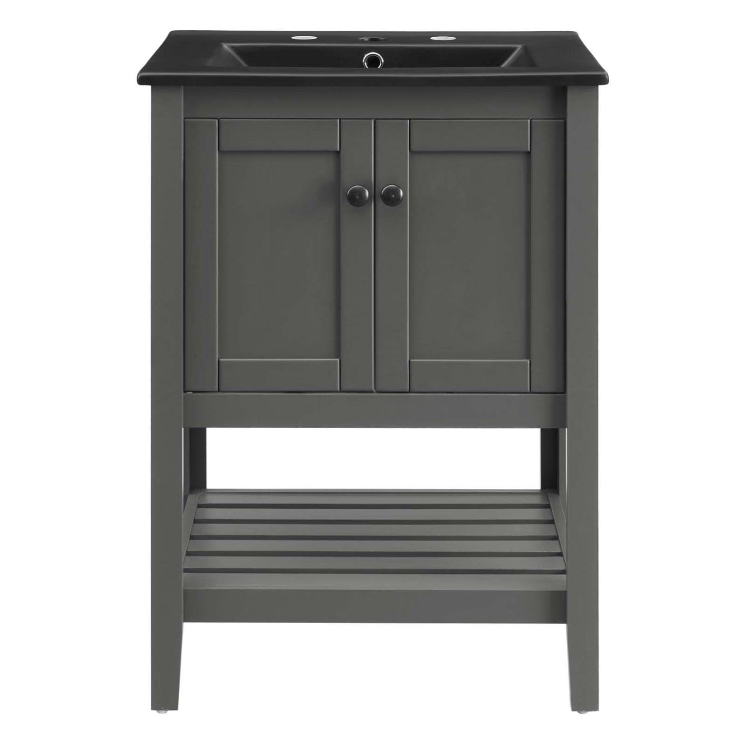 Modway Prestige 24 Inch Gray Black Bathroom Vanity with Sink - Modern Space-Saving Storage Solution for Small Bathrooms & Powder Rooms