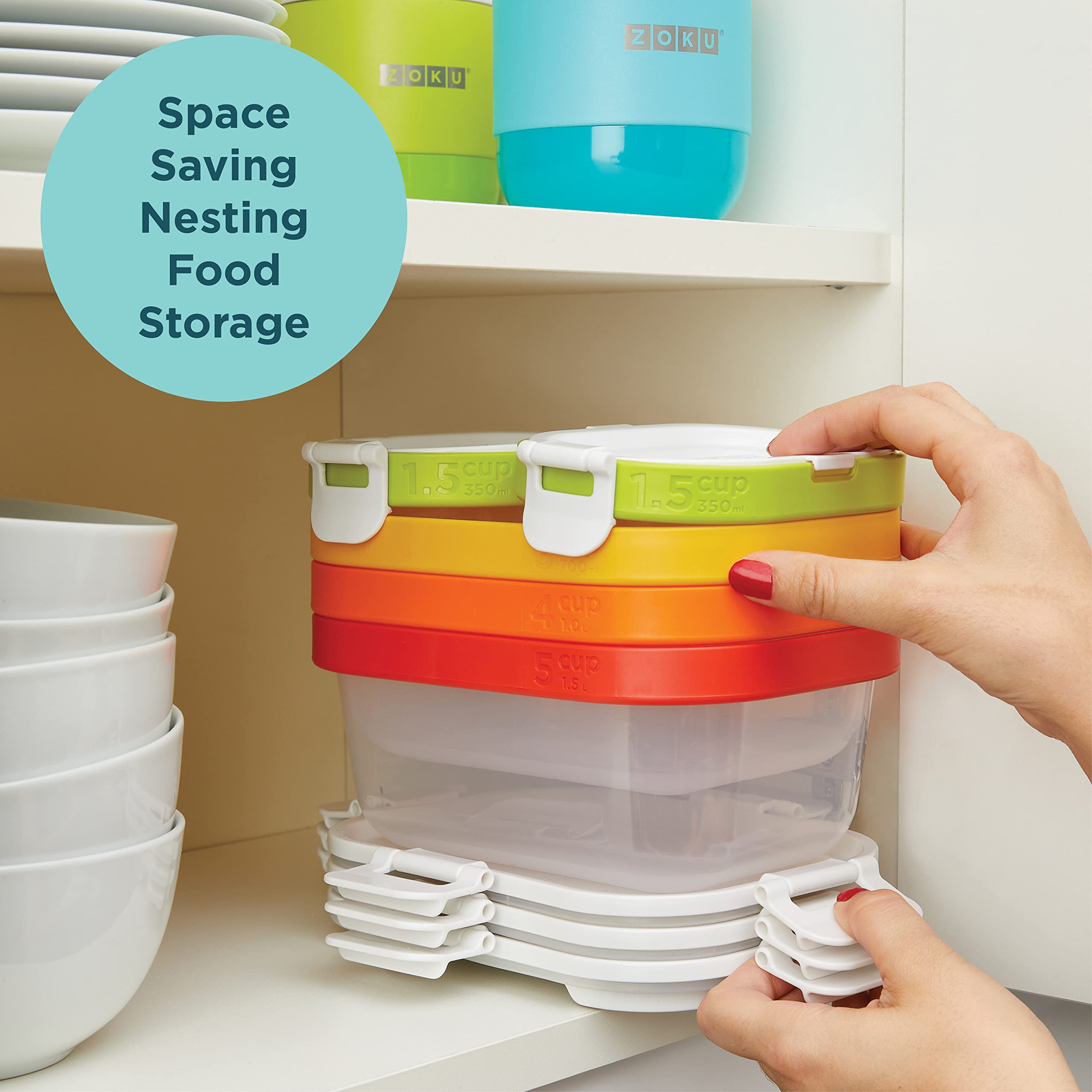 ZOKU 1.5-Cup Airtight Food Storage Containers with Lids - Set of 2 BPA-Free Reusable Snack Containers for Kitchen, Meal Prep & On-the-Go (Neat Stack, 4-Piece) - Perfect for Leftovers, Lunches & Office Snacks