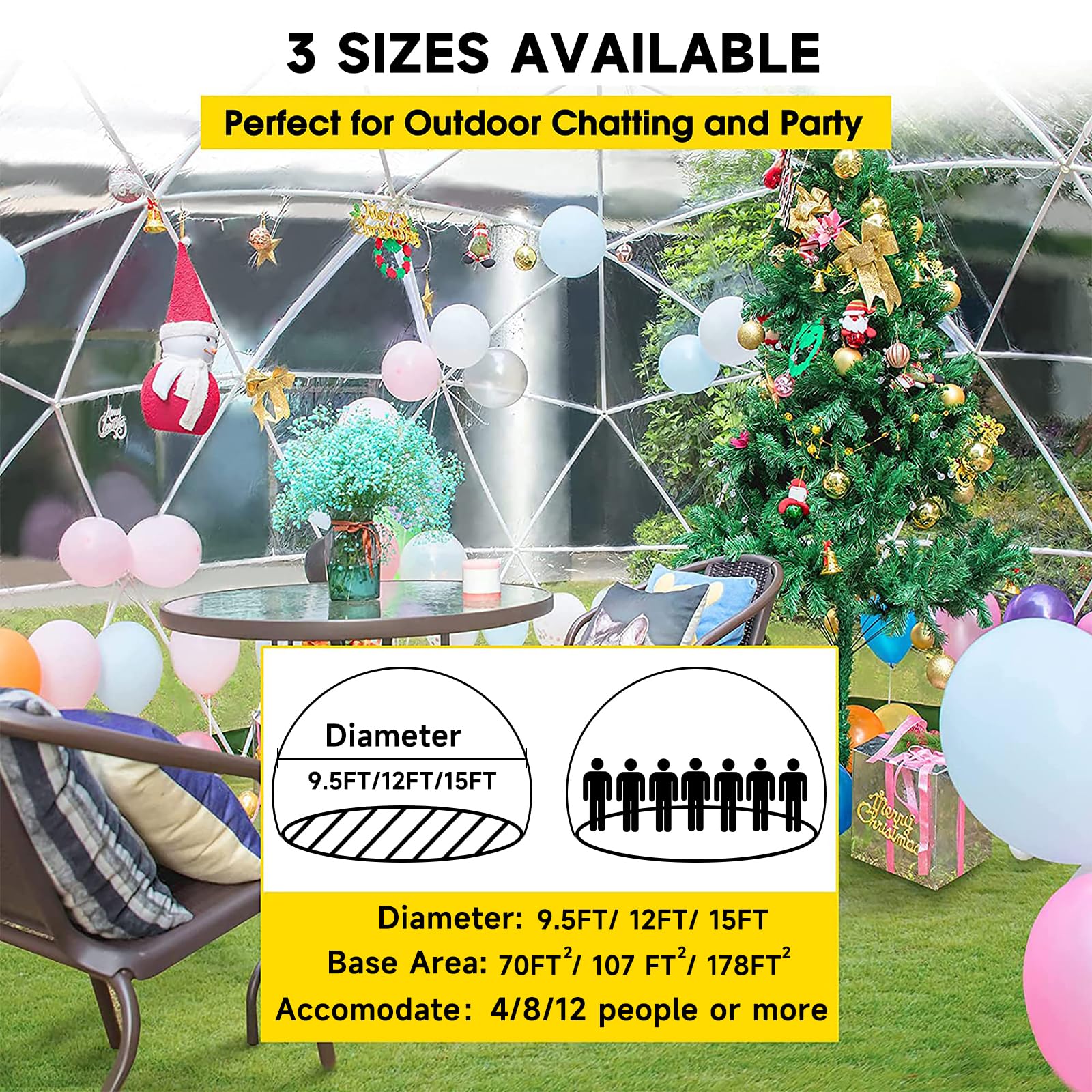 12x7.2 ft Upgraded Geodesic Dome Greenhouse Tent - Weatherproof Garden Igloo Bubble for Outdoor, Party, Backyard | Perfect for Winter Gardening, Glamping, and Outdoor Events