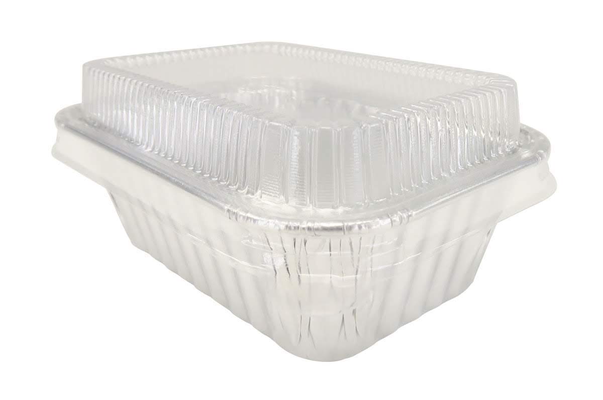 KitchenDance 6oz Disposable Aluminum Mini Loaf Pans - 100 Pack Silver Polka Dot Foil Baking Pans for Cakes, Cobblers & Bread - Oven Safe Rectangular Containers for Home Baking, Meal Prep & Party Desserts